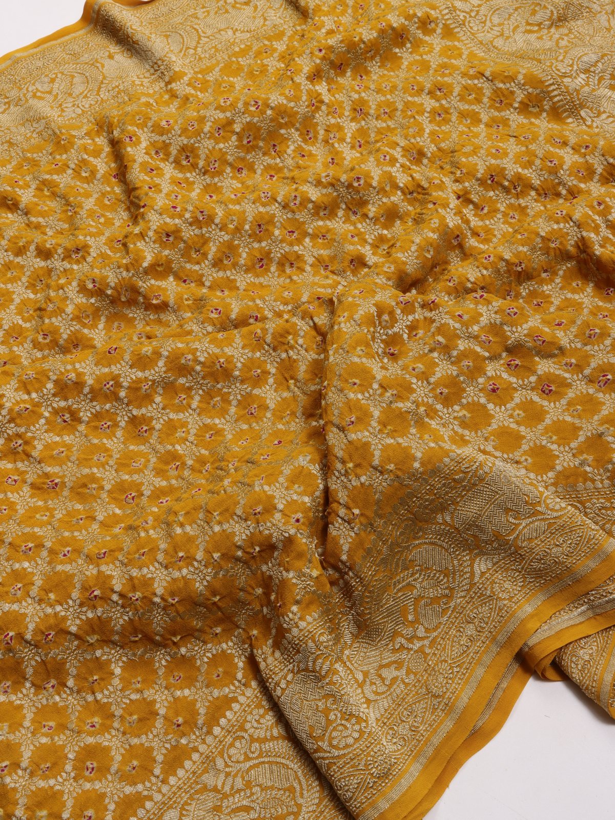 Mustard Pure Bandhani Silk Saree (Swara)
