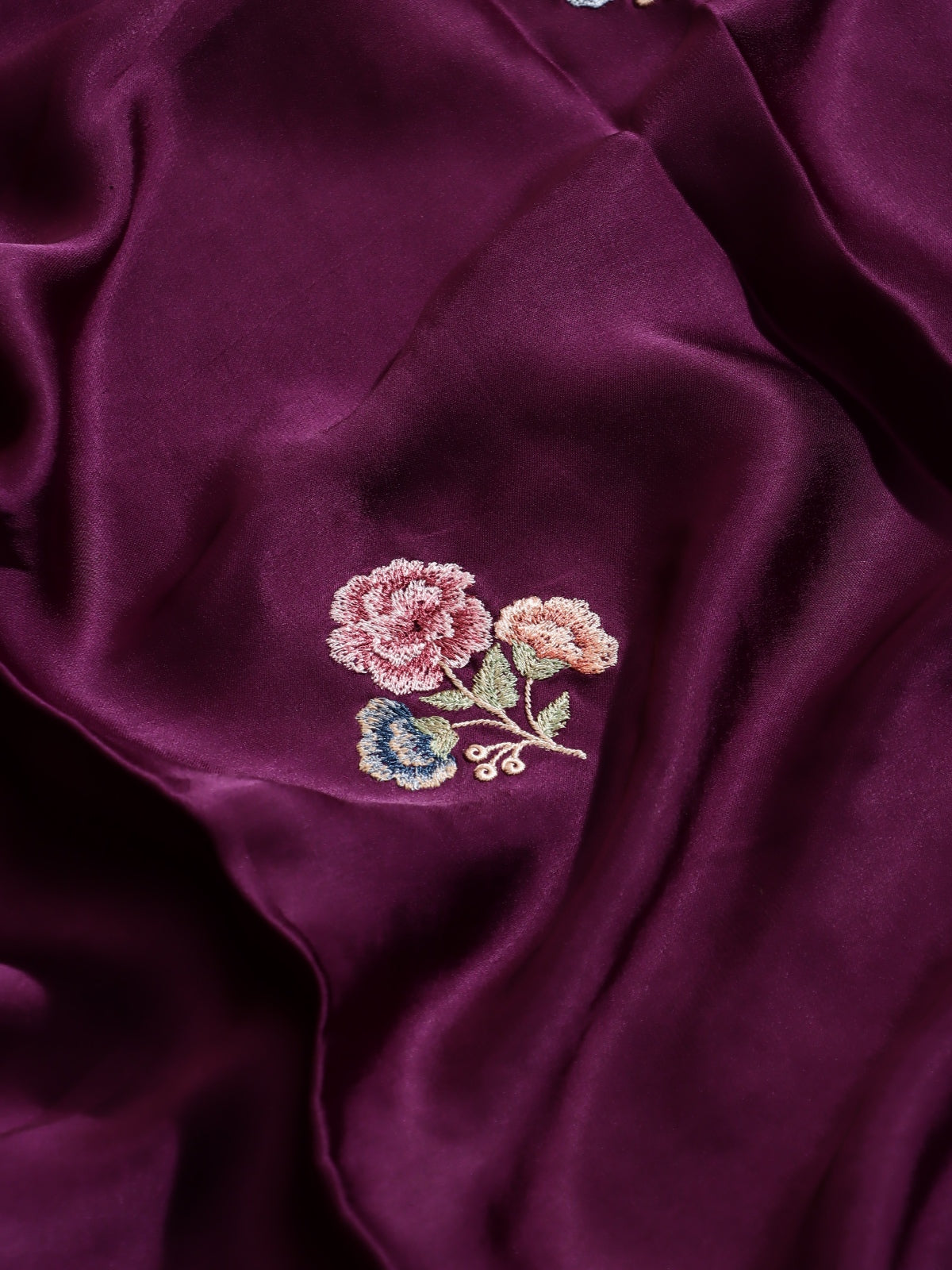 Wine Embroidery Crepe Saree (Swara)