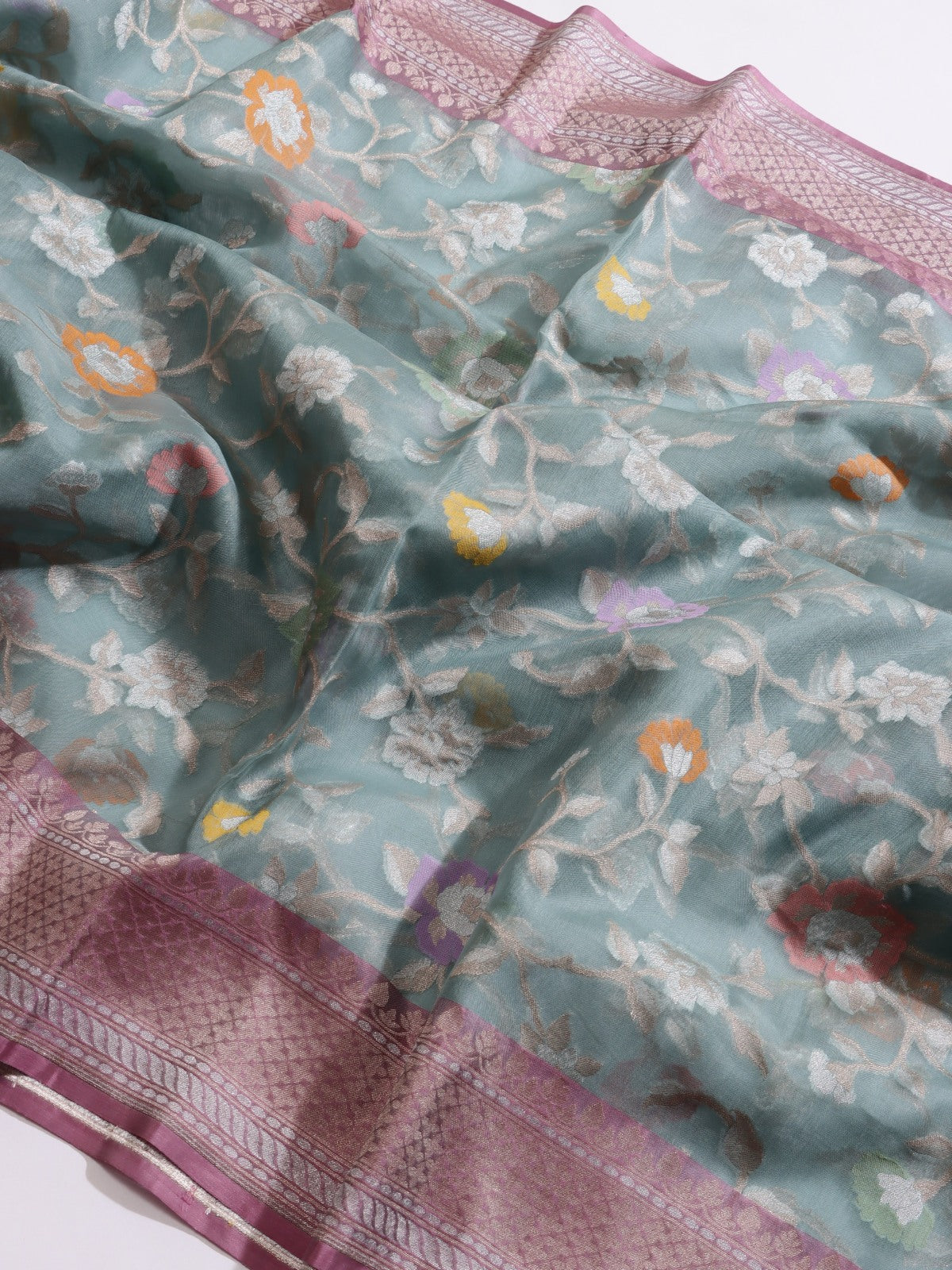 Blue Jamdani Kora Silk Saree (Swara)