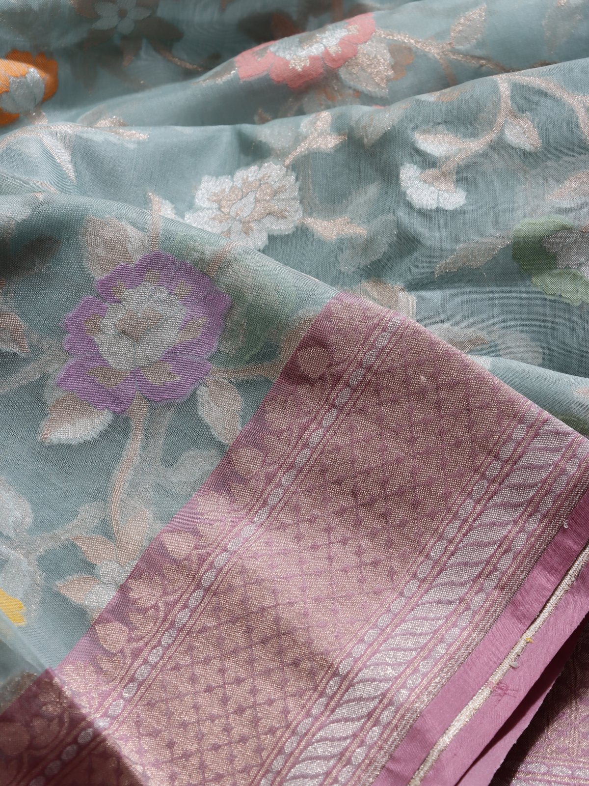 Blue Jamdani Kora Silk Saree (Swara)
