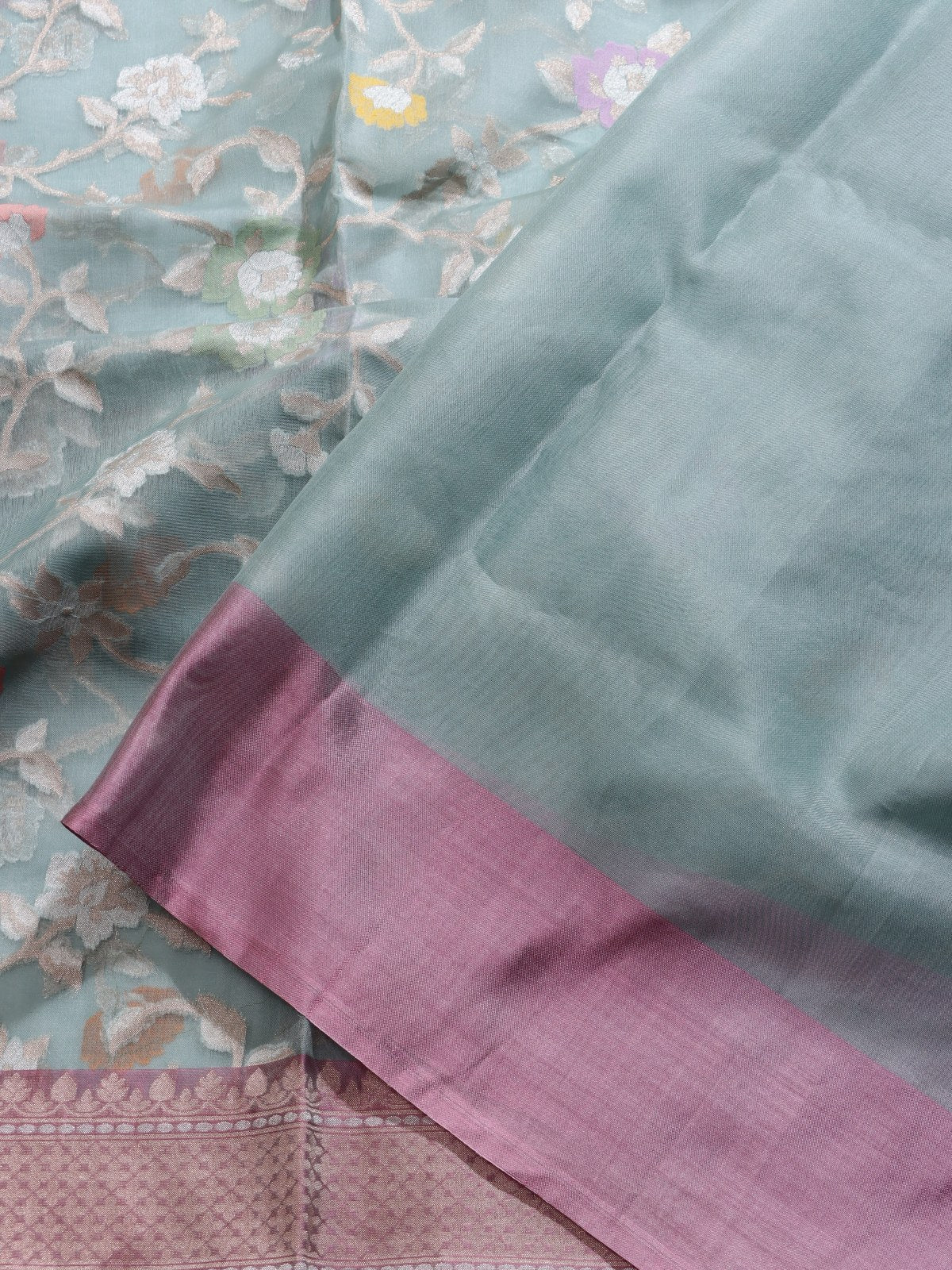 Blue Jamdani Kora Silk Saree (Swara)
