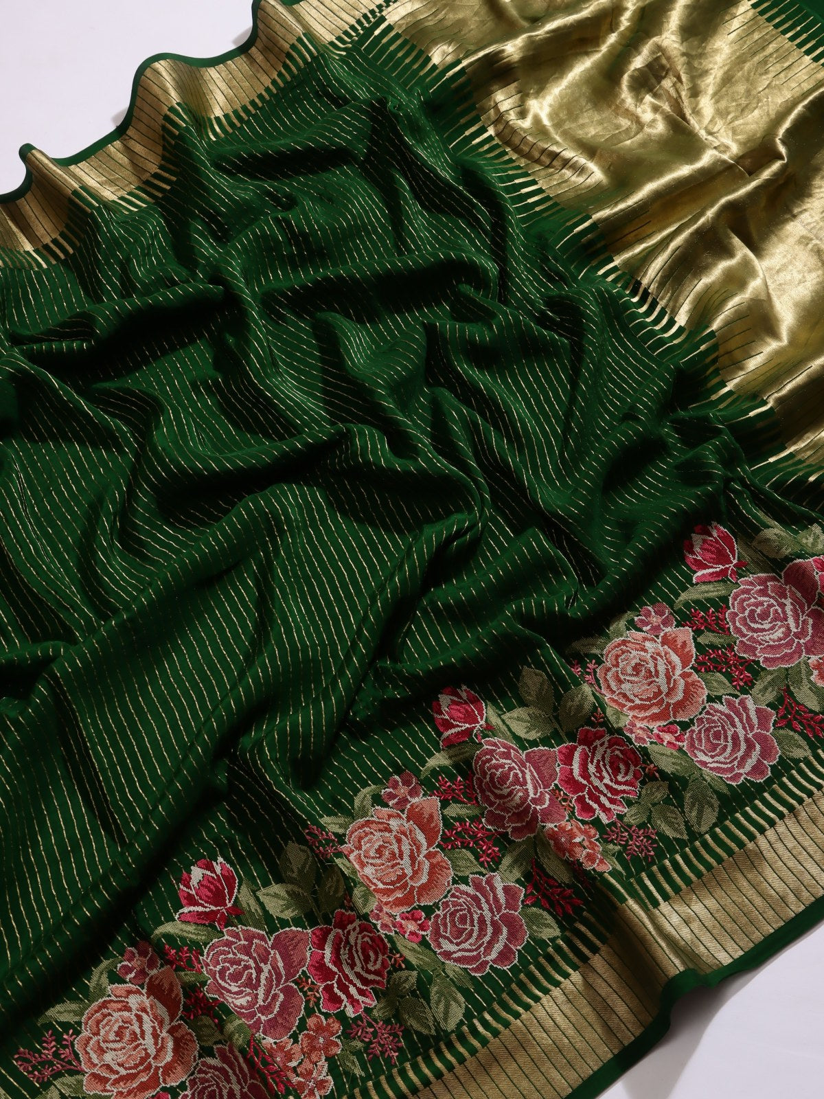 Bottle Green Pure Mysore Crepe Silk Saree (Swara)