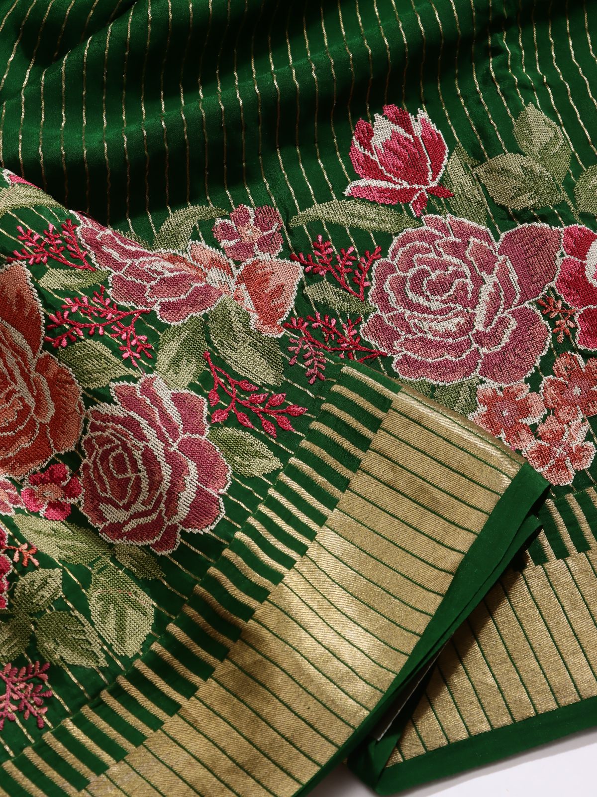 Bottle Green Pure Mysore Crepe Silk Saree (Swara)