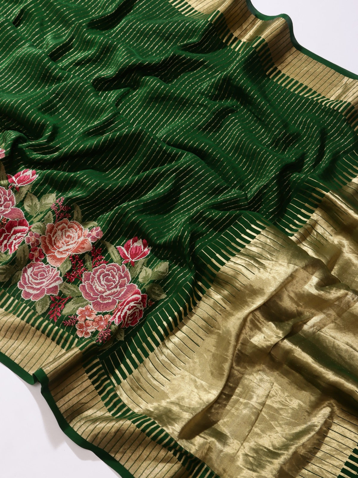 Bottle Green Pure Mysore Crepe Silk Saree (Swara)