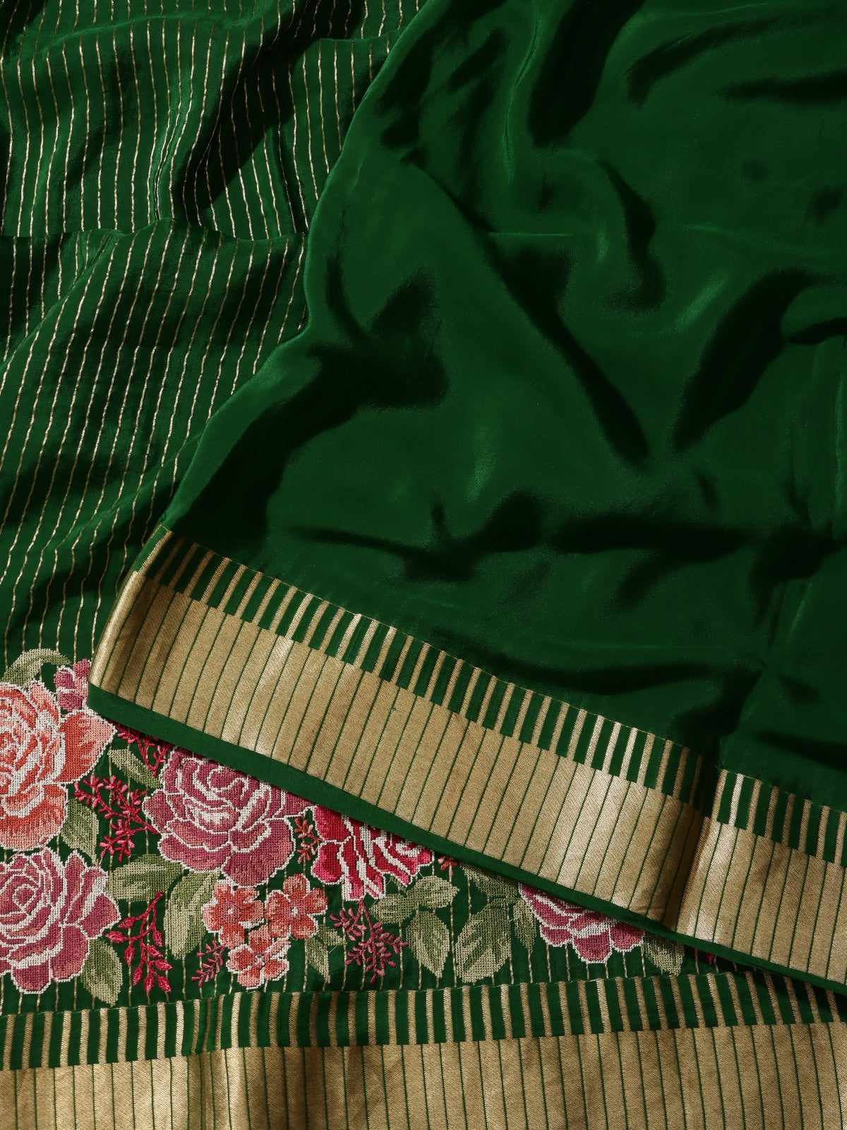 Bottle Green Pure Mysore Crepe Silk Saree (Swara)