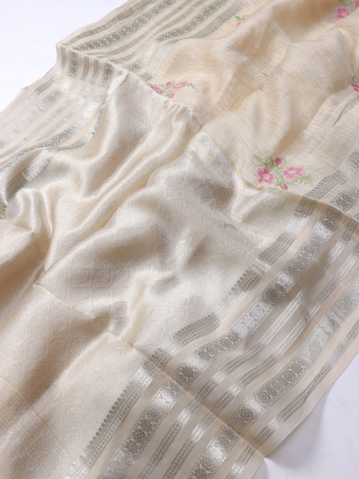 Beige Embroidery Pure Linen Saree (Swara)