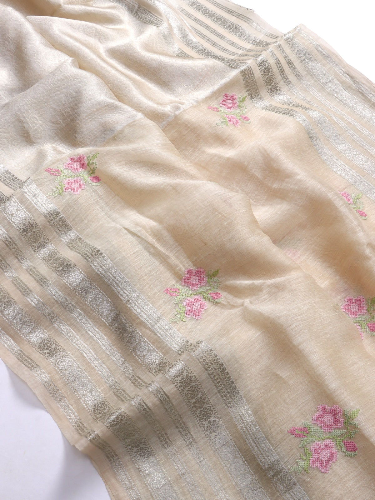 Beige Embroidery Pure Linen Saree (Swara)
