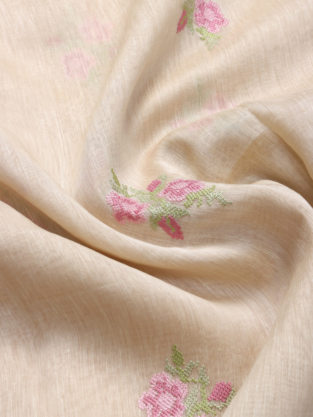 Beige Embroidery Pure Linen Saree (Swara)