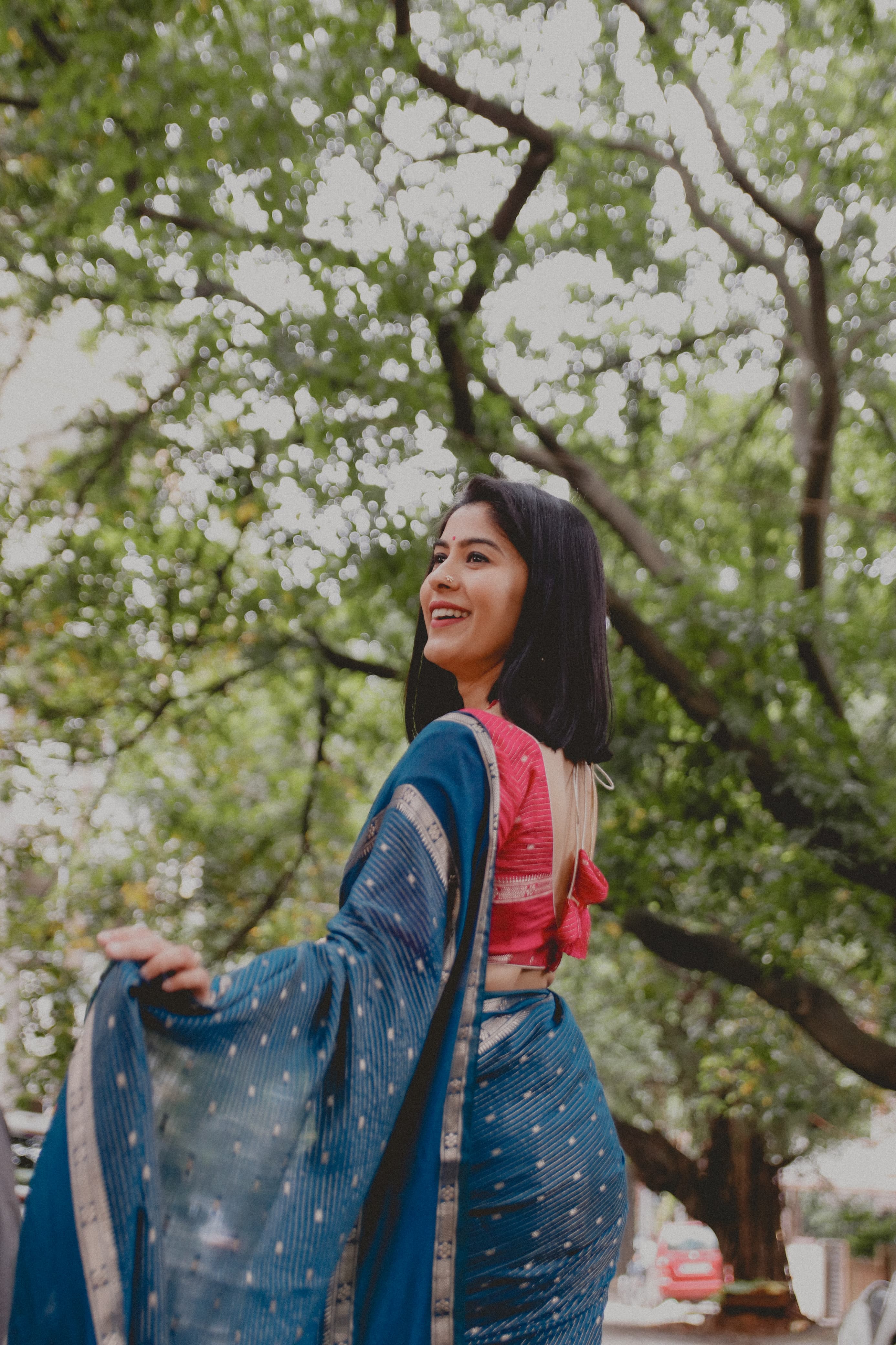 Suchira Peacock blue stripes bentex with contrast blouse saree