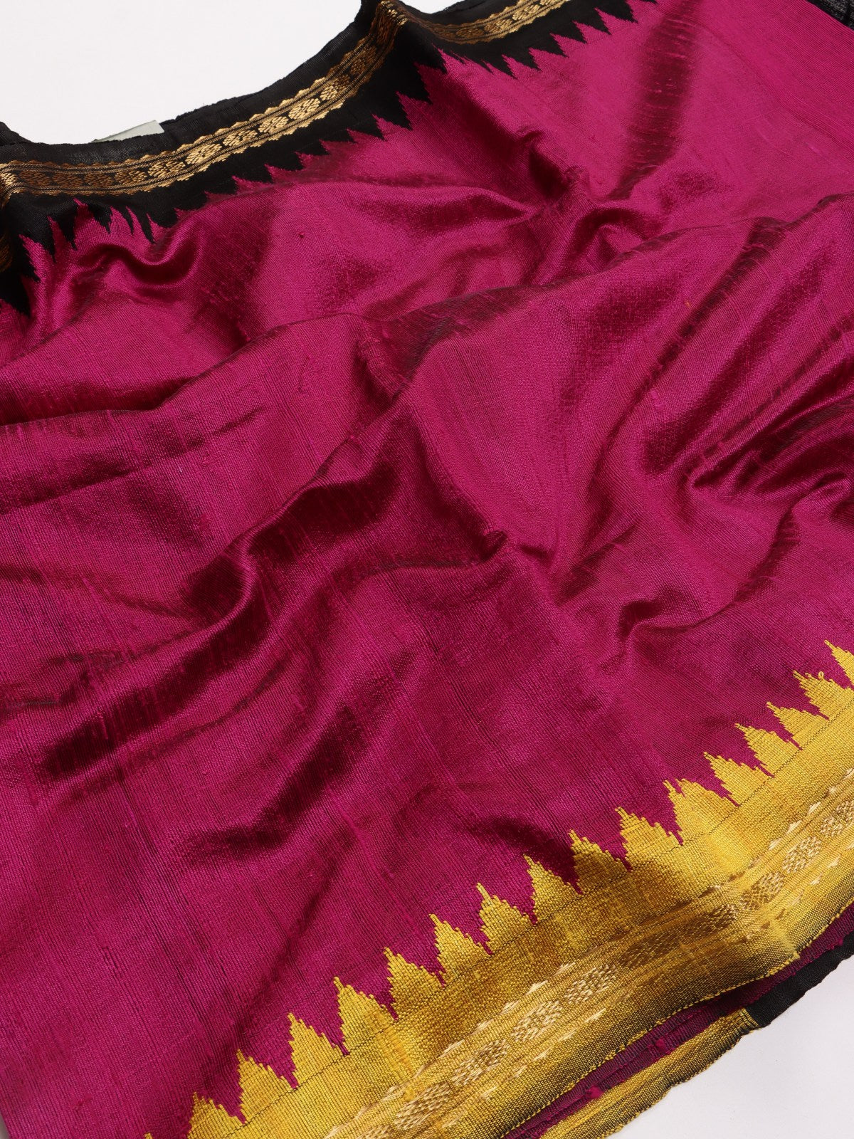 Magenta Ganga Jamuna Border Pure Matka Silk Saree (Swara)