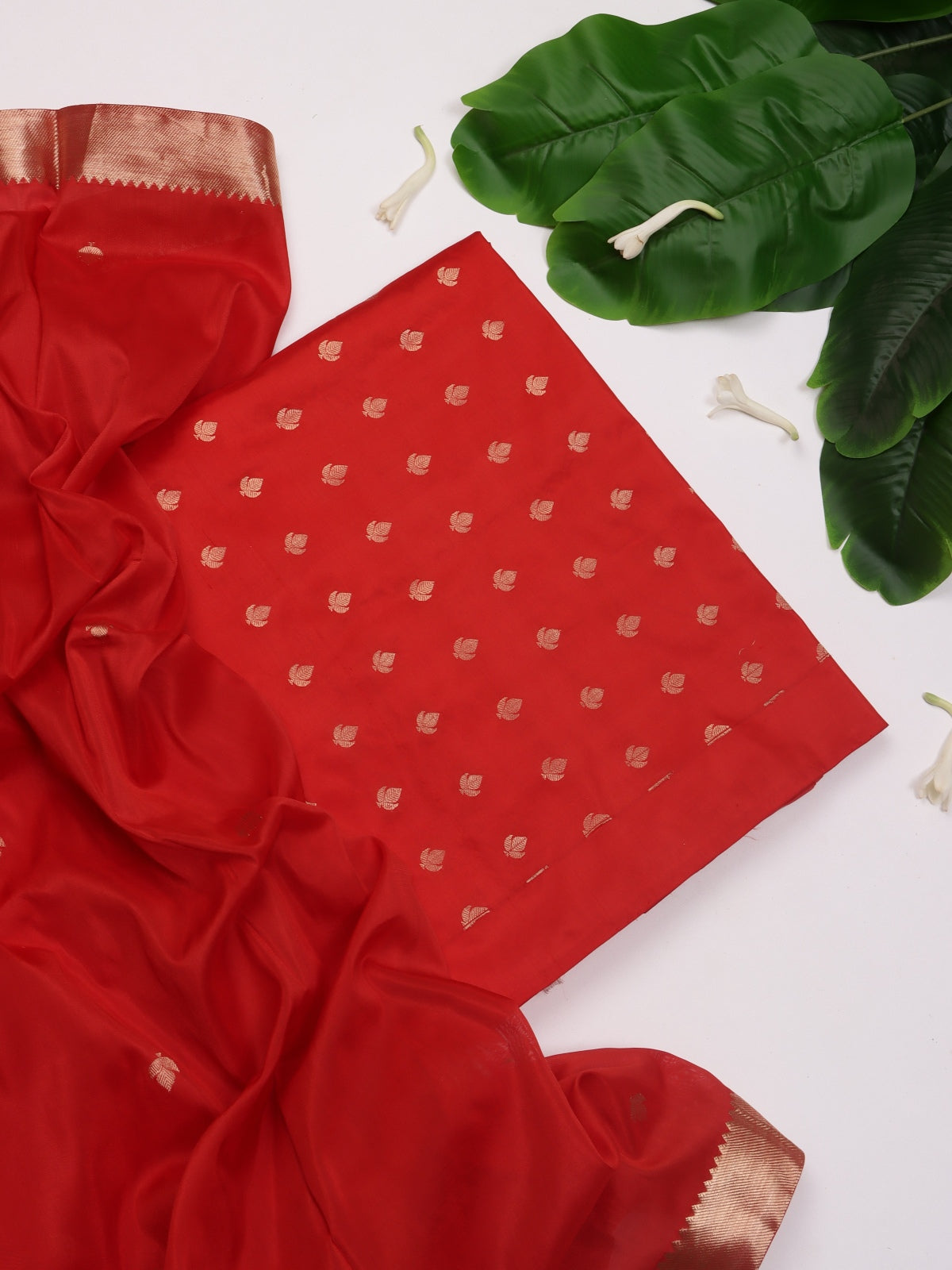 Red Pure Kathan Banarasi Silk Dress Material (Swara)