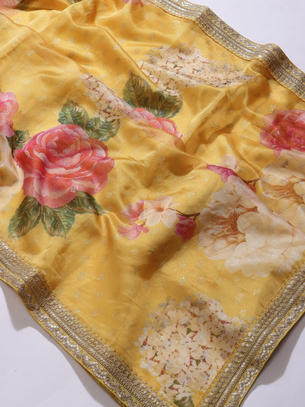 Yellow Digital Print Crepe Saree (Swara)