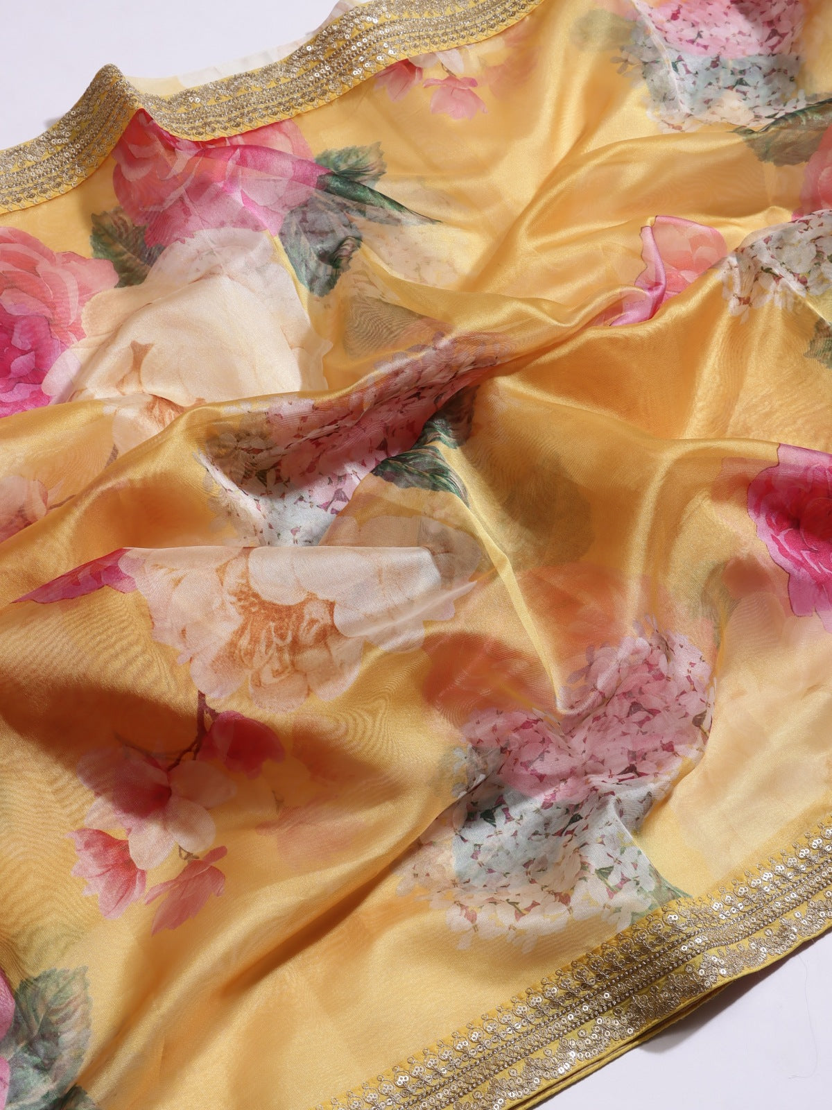 Yellow Digital Print Crepe Saree (Swara)