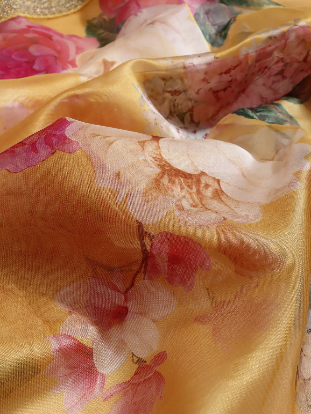 Yellow Digital Print Crepe Saree (Swara)