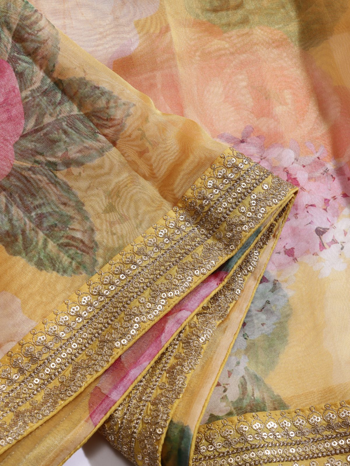 Yellow Digital Print Crepe Saree (Swara)