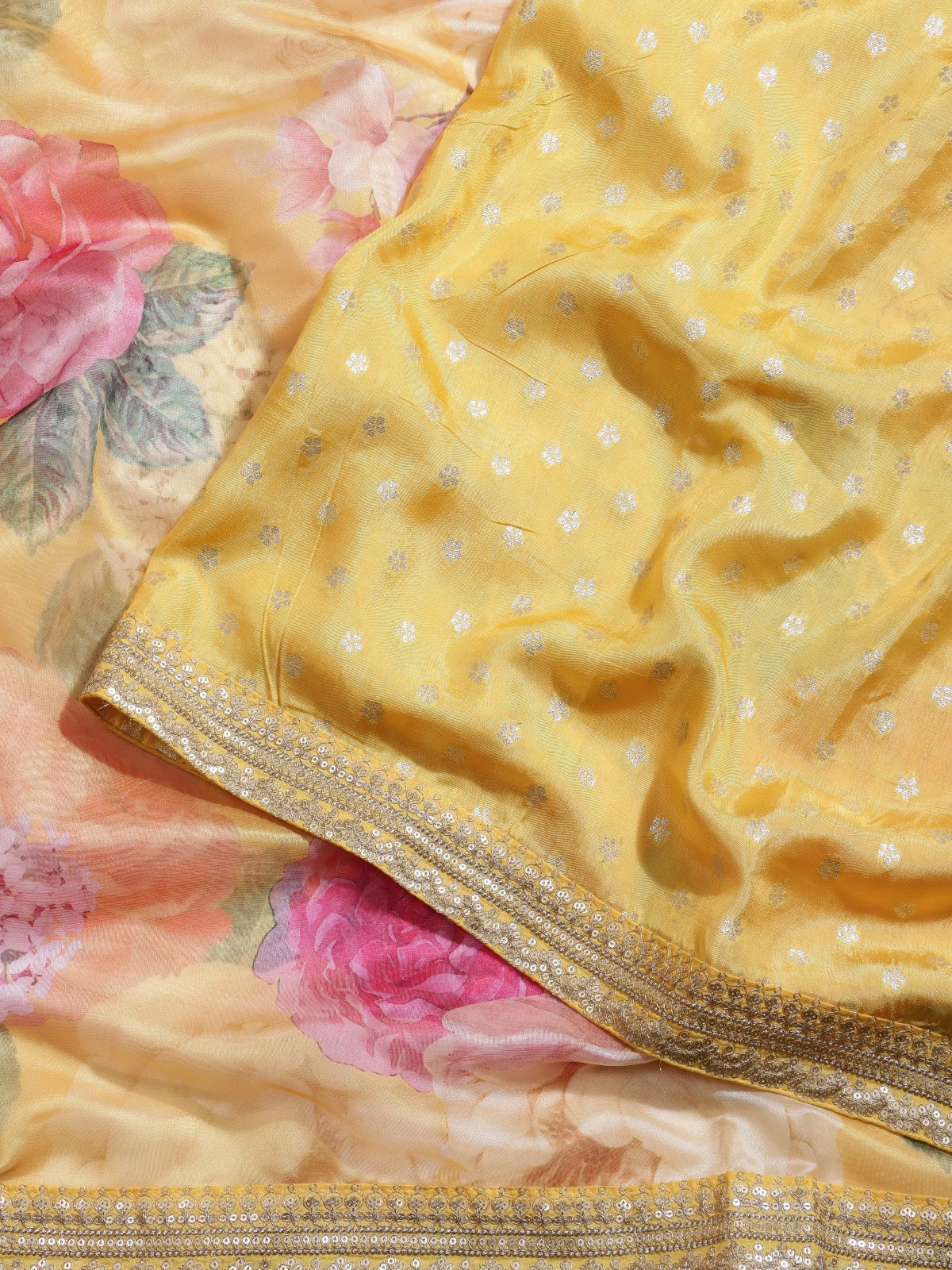 Yellow Digital Print Crepe Saree (Swara)