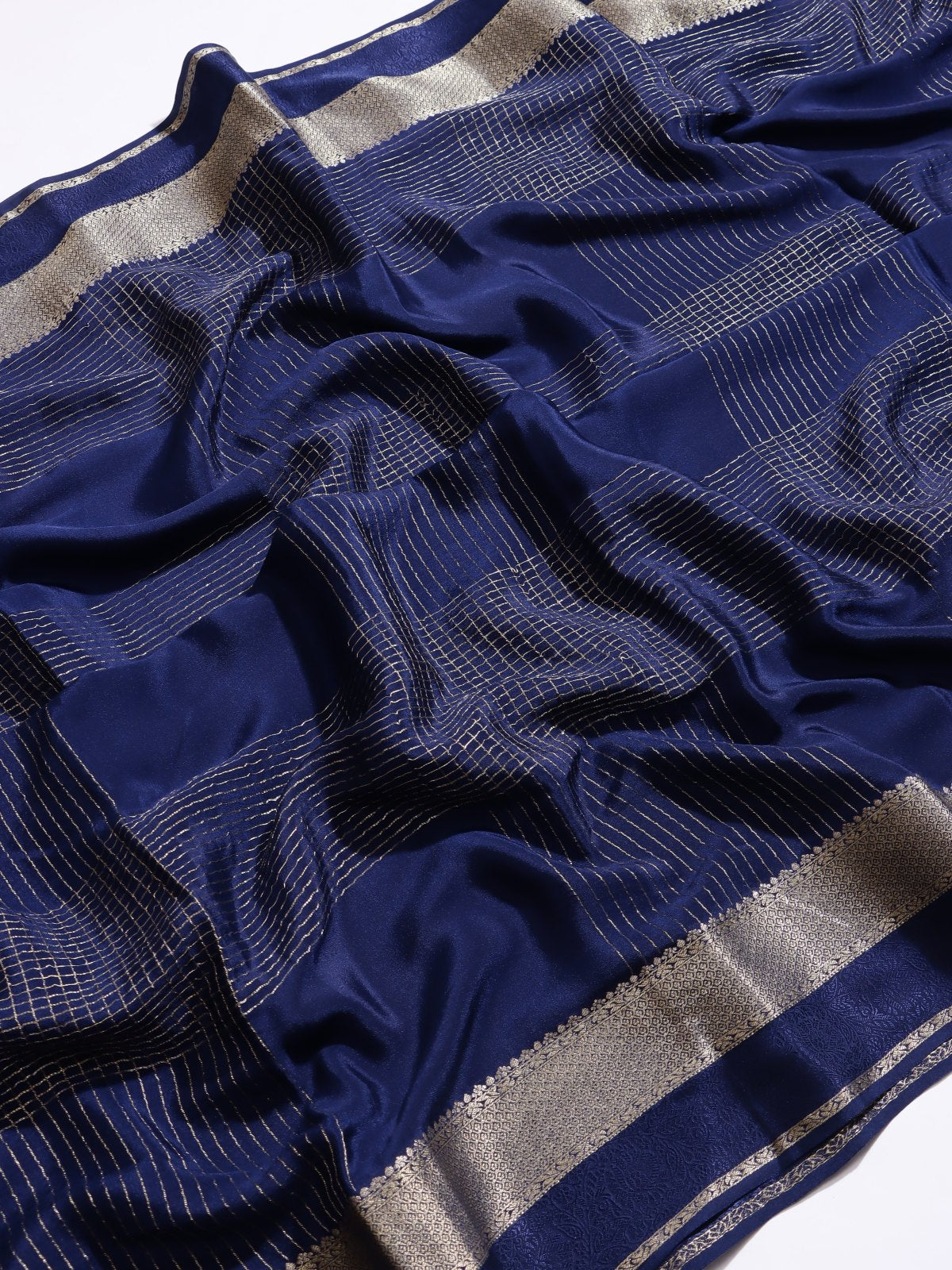 Navy Blue Embroidered Mysore Crepe Silk Saree (Swara)