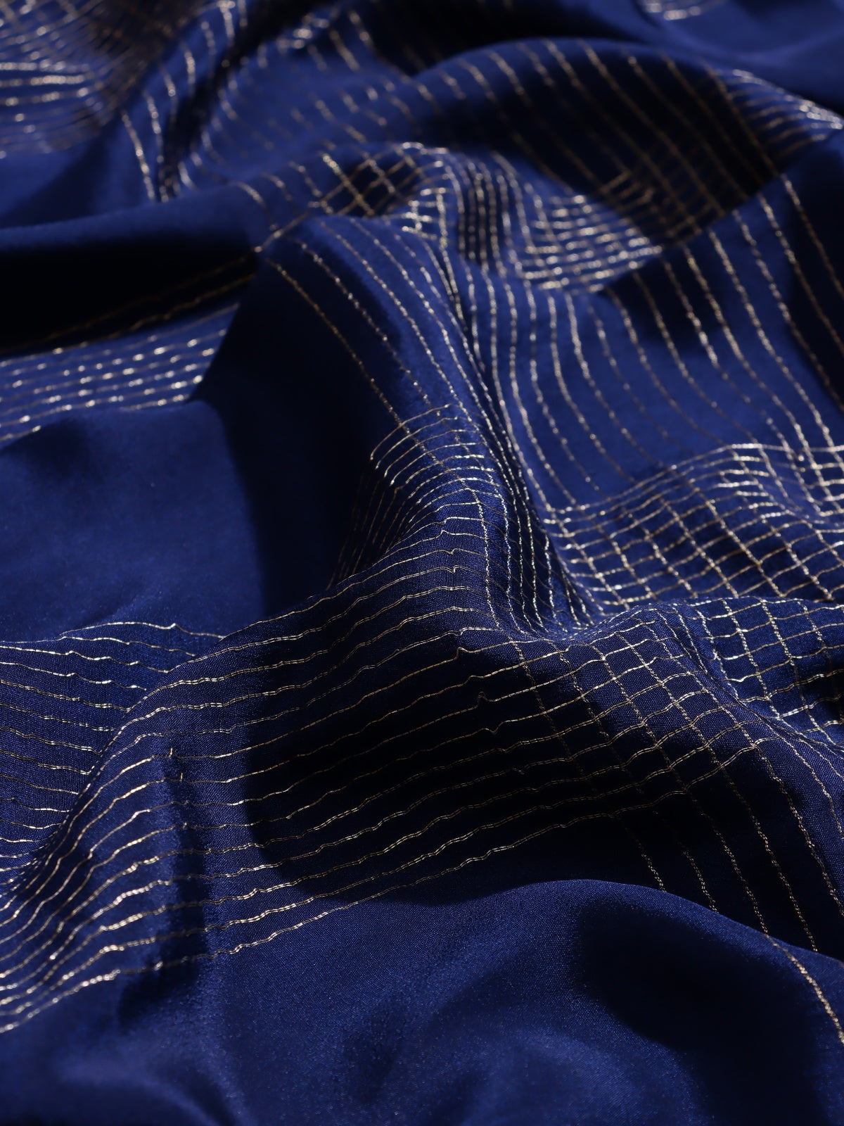 Navy Blue Embroidered Mysore Crepe Silk Saree (Swara)