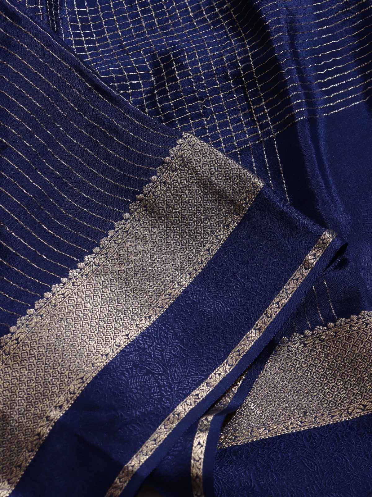 Navy Blue Embroidered Mysore Crepe Silk Saree (Swara)
