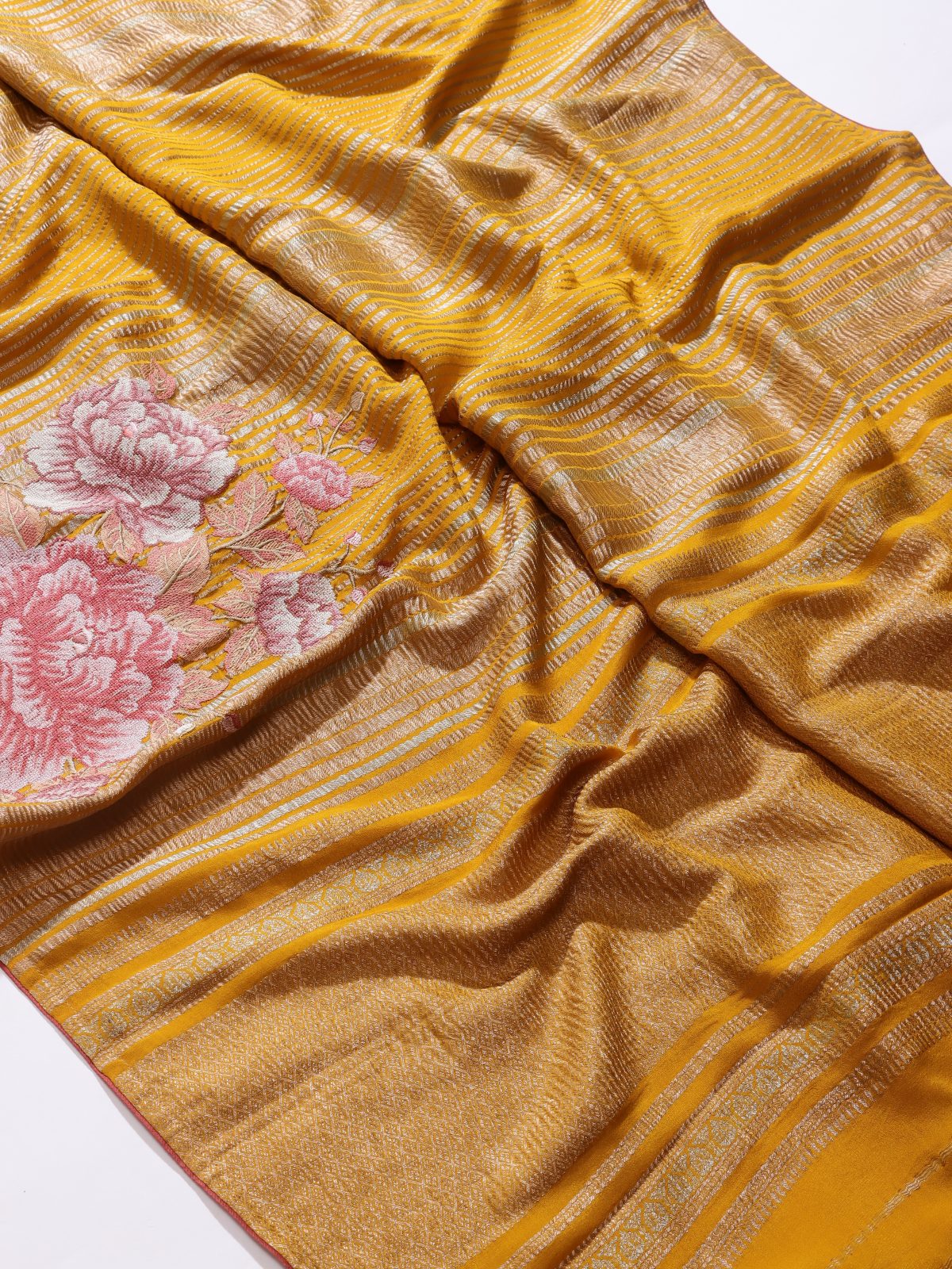 Mustard Embroidered Mysore Crepe Silk Saree (Swara)