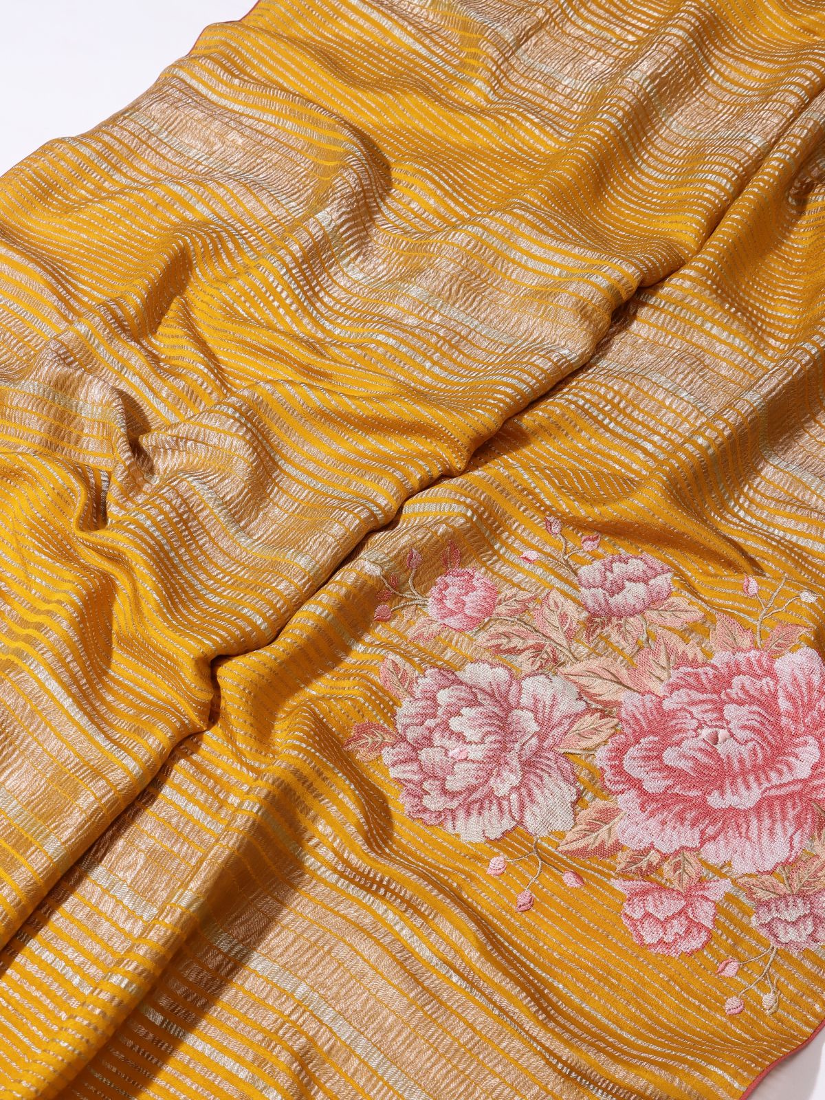 Mustard Embroidered Mysore Crepe Silk Saree (Swara)