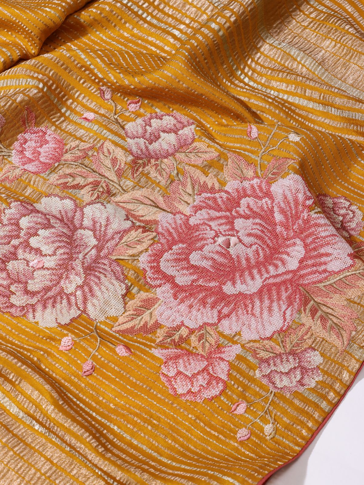 Mustard Embroidered Mysore Crepe Silk Saree (Swara)