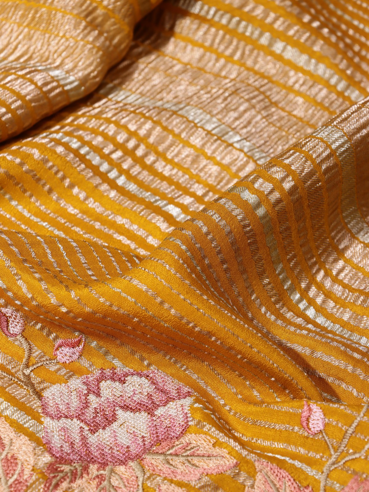 Mustard Embroidered Mysore Crepe Silk Saree (Swara)