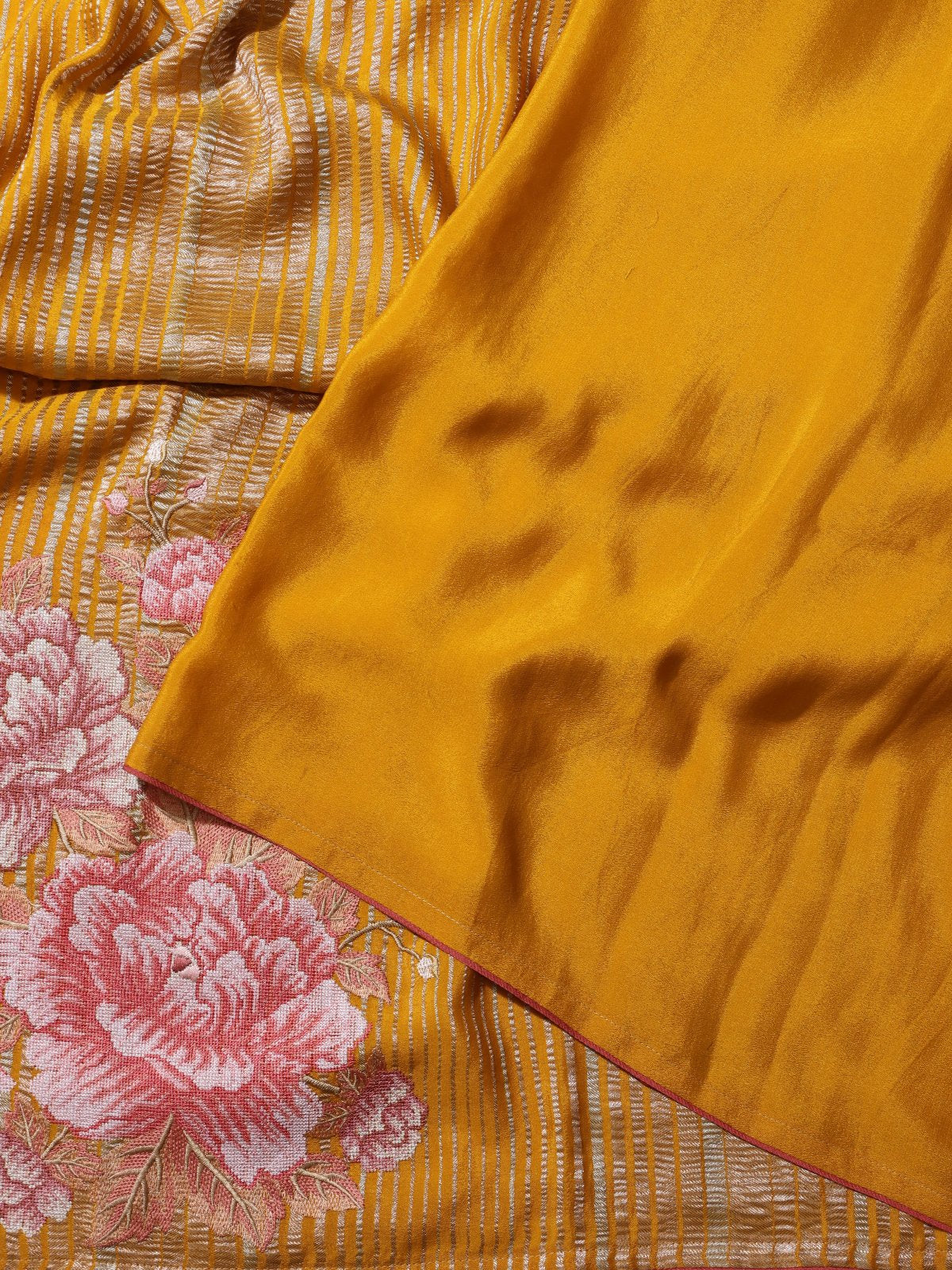 Mustard Embroidered Mysore Crepe Silk Saree (Swara)