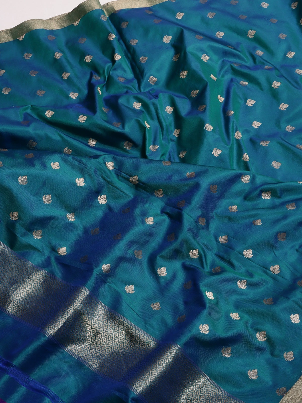 Peacock Blue Pure Kathan Banarasi Silk Dress Material (Swara)