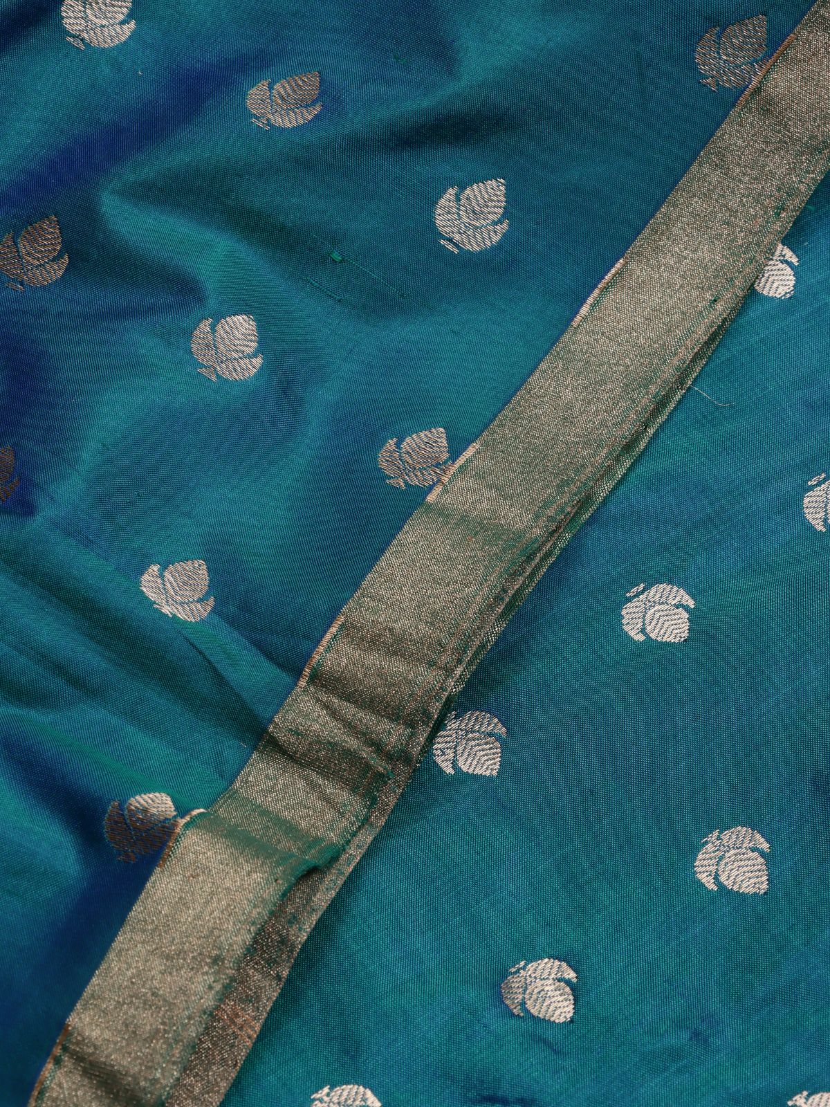 Peacock Blue Pure Kathan Banarasi Silk Dress Material (Swara)