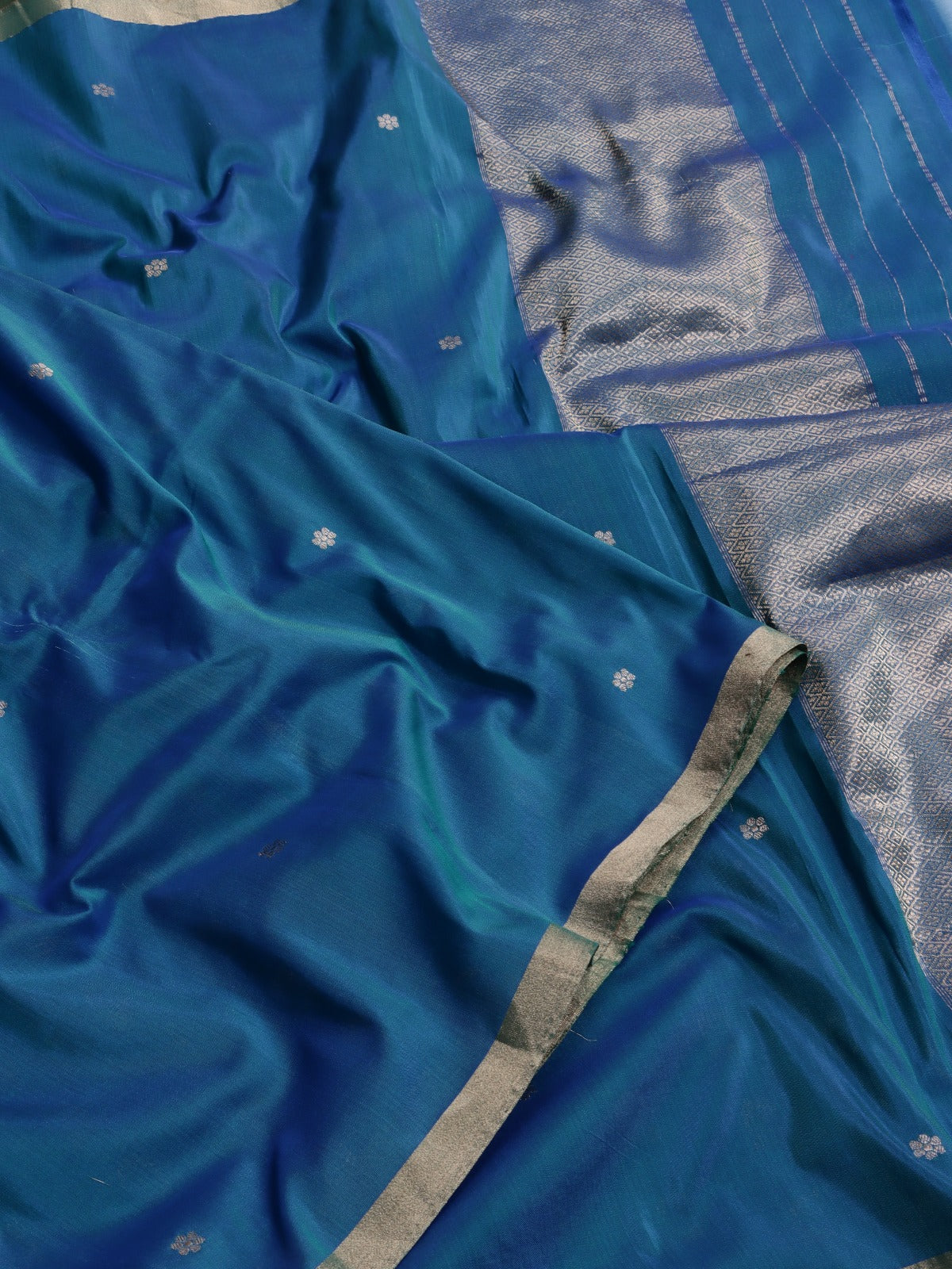 Peacock Blue Pure Kathan Banarasi Silk Dress Material (Swara)