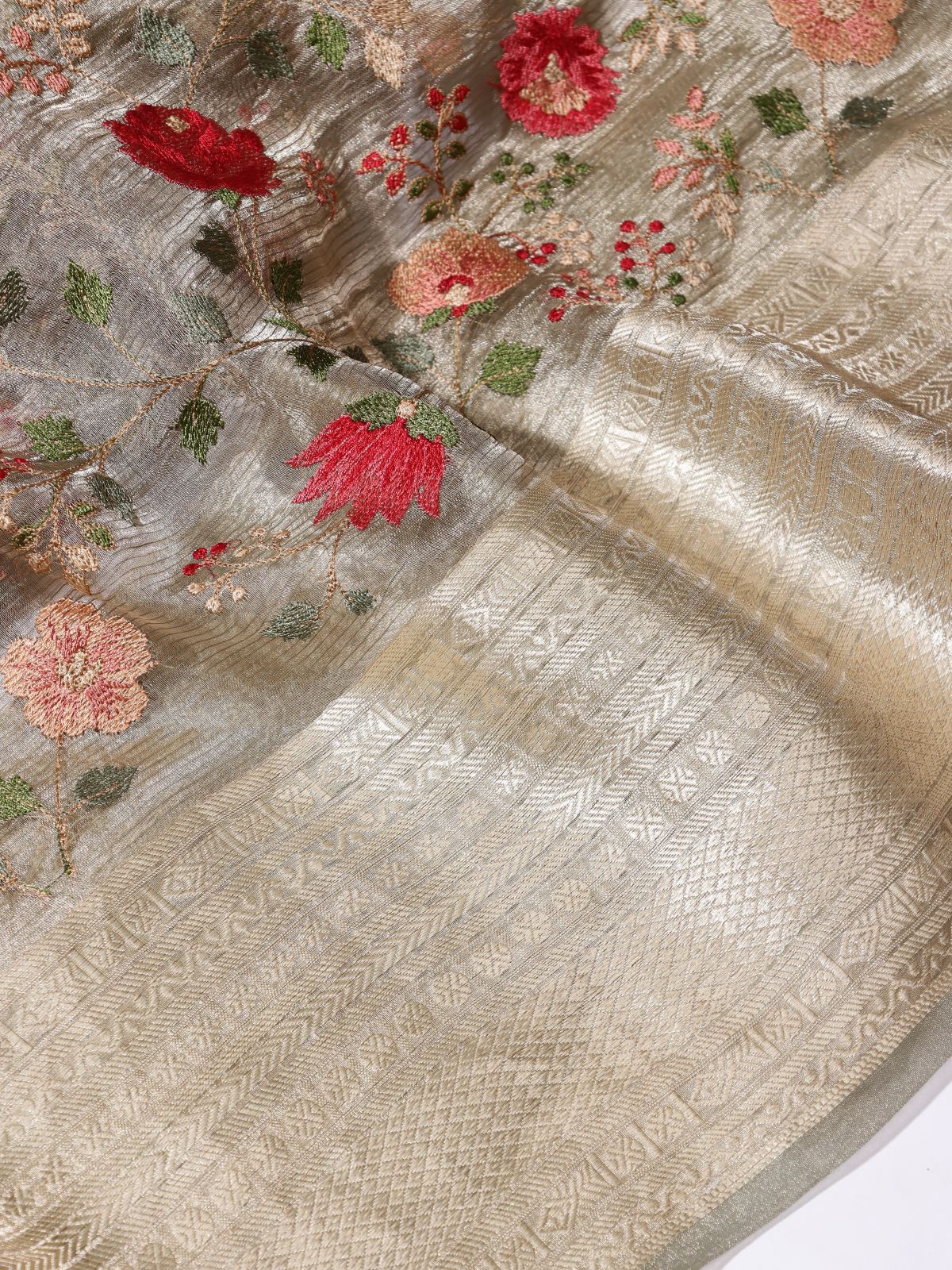 Brown Embroidered Pure Tissue Saree (Swara)