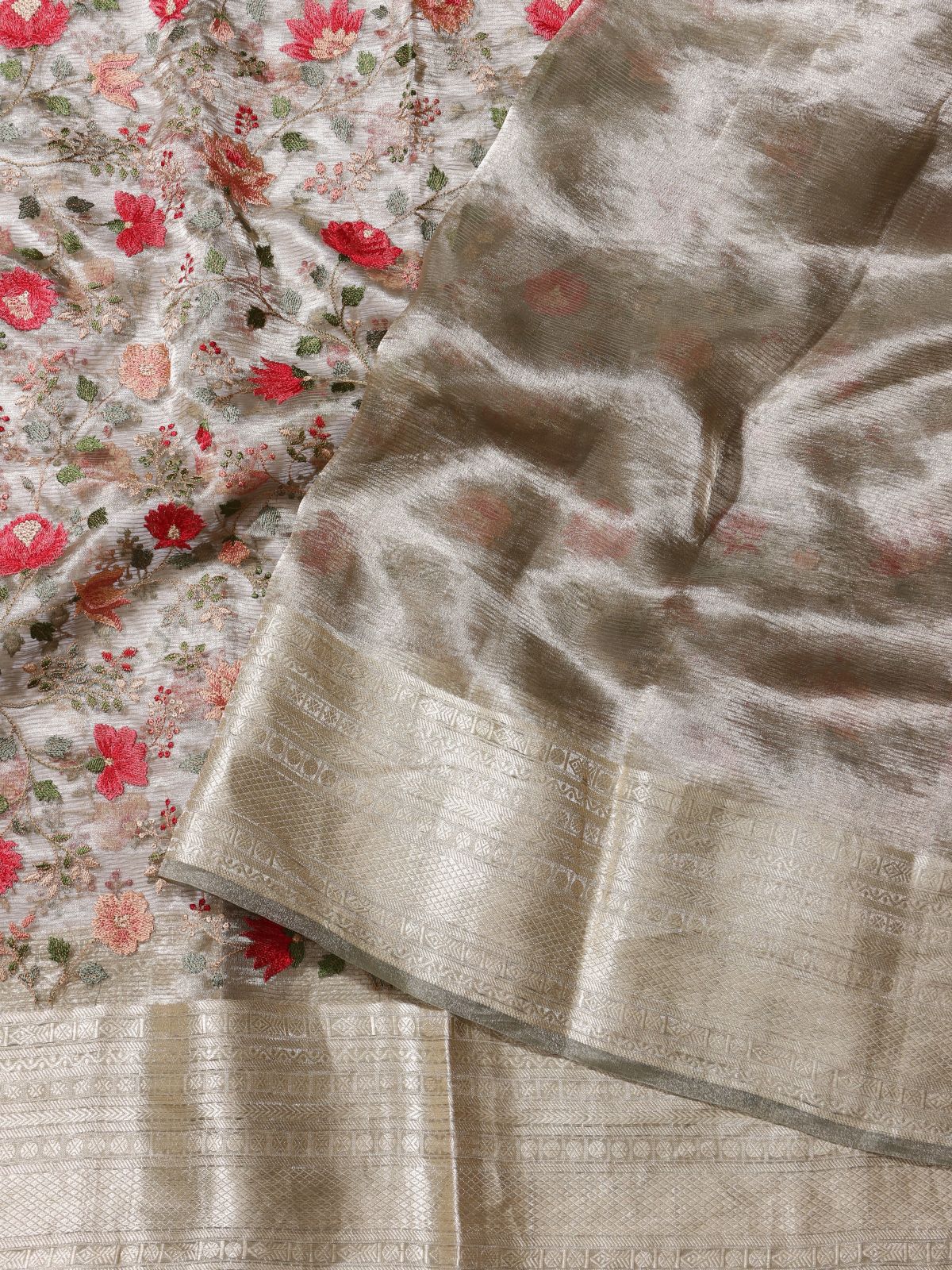 Brown Embroidered Pure Tissue Saree (Swara)
