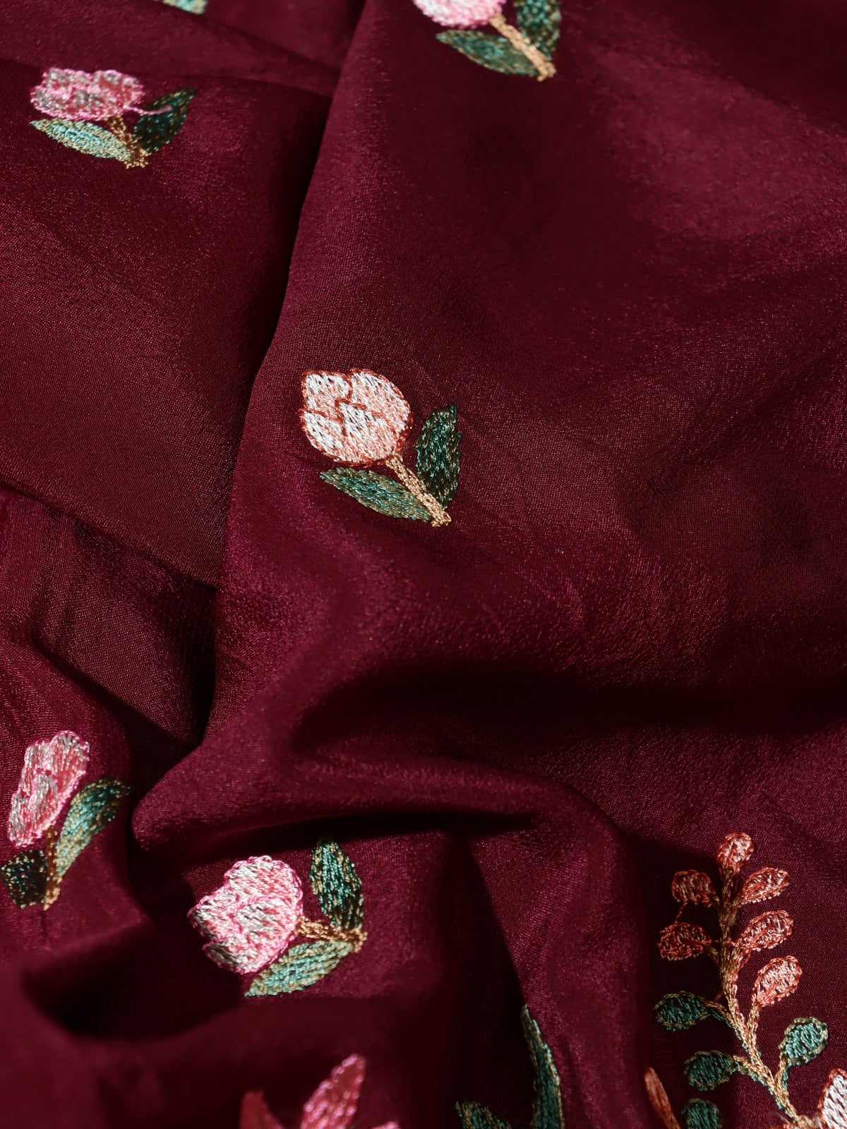 Maroon Embroidered Mysore Crepe Silk Saree (Swara)