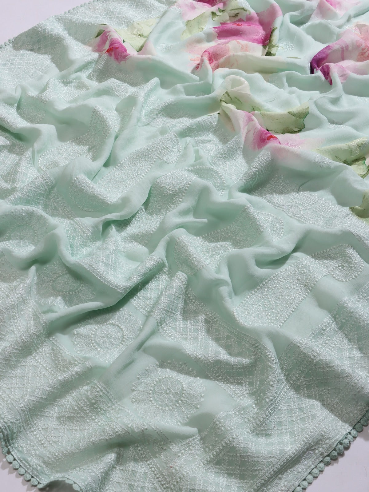 Pastel Blue Pure Georgette Saree (Swara)