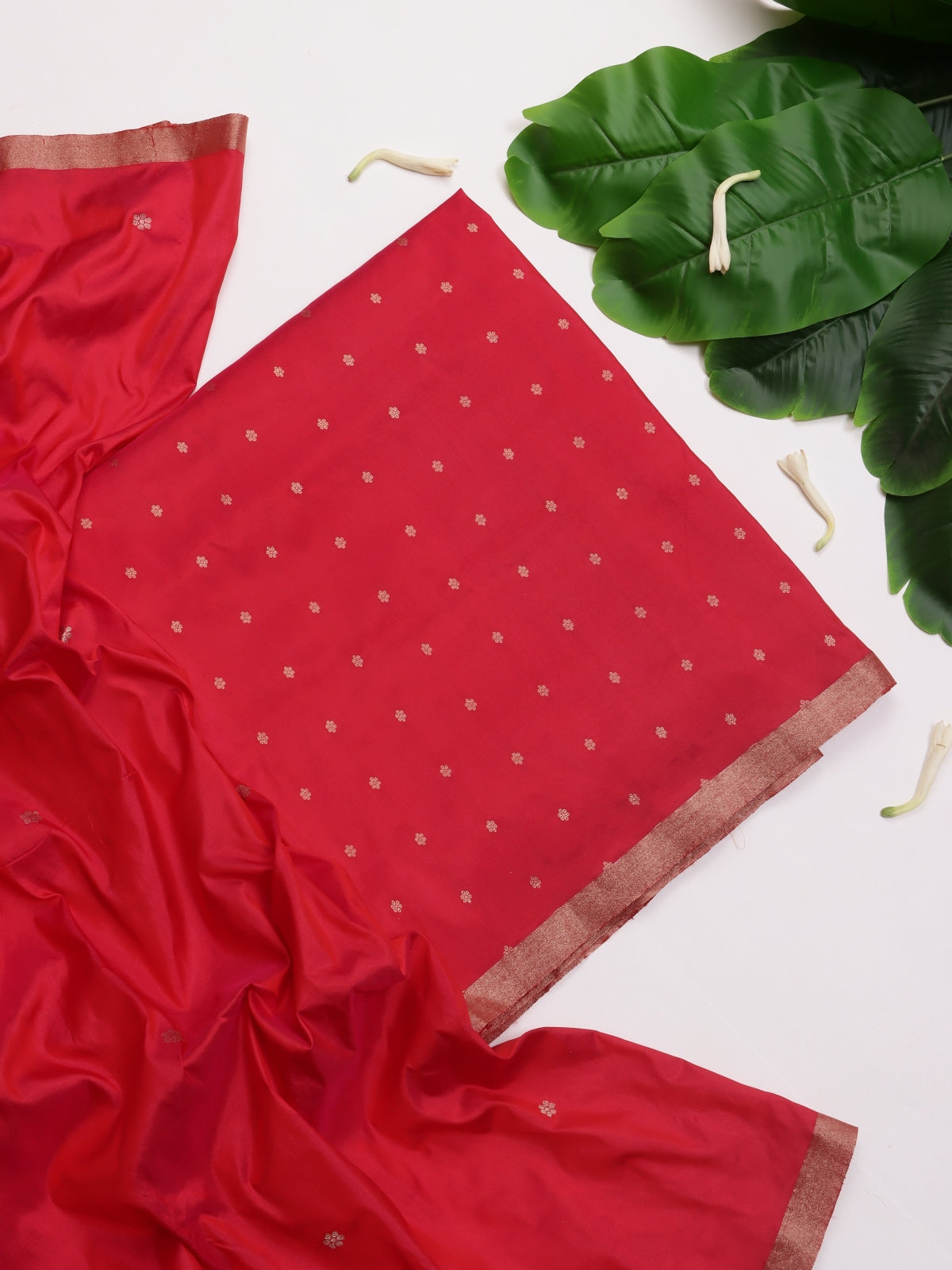 Red Pure Kathan Banarasi Silk Dress Material (Swara)