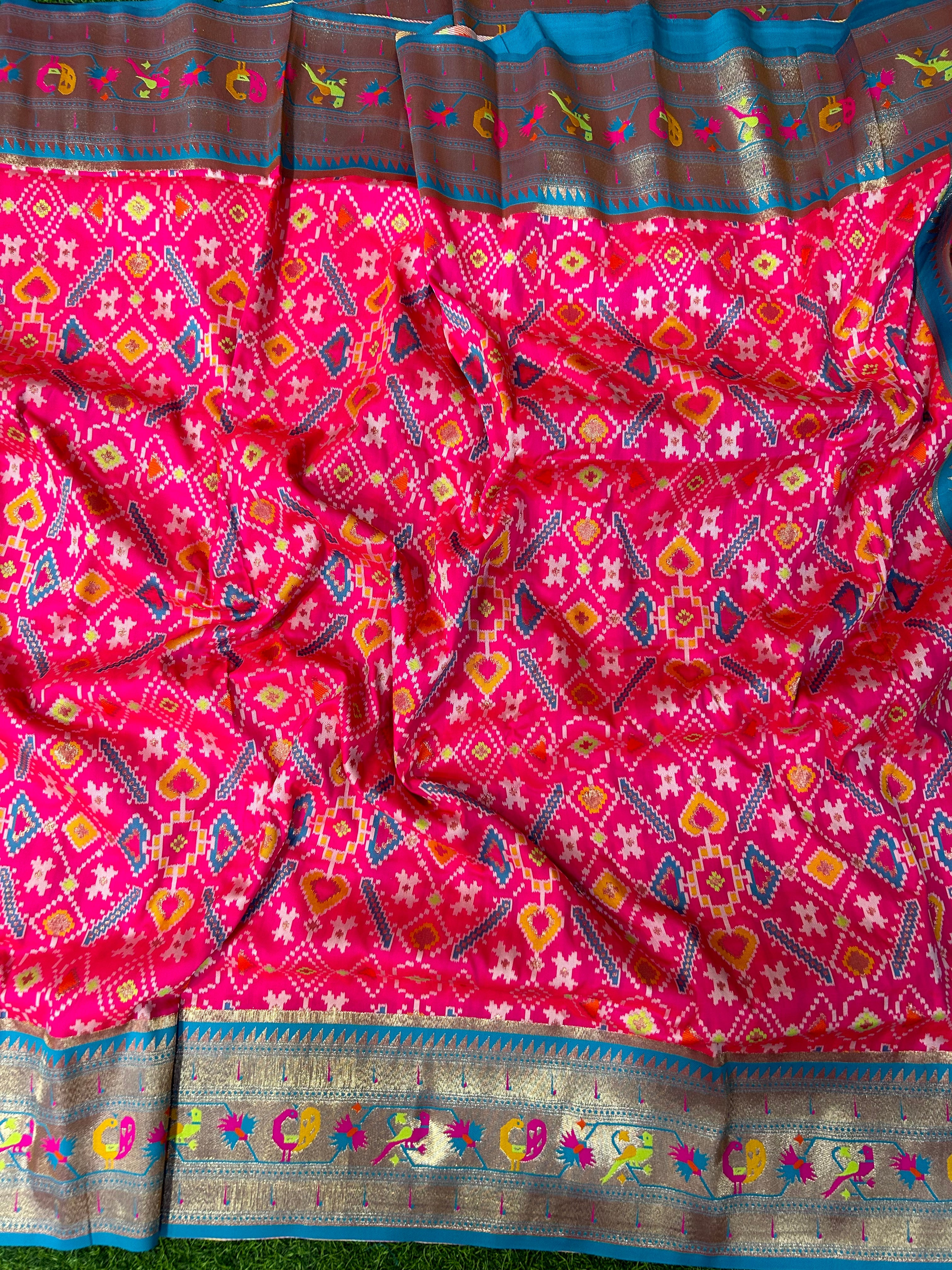 Pink and blue copper border patola saree (RR )