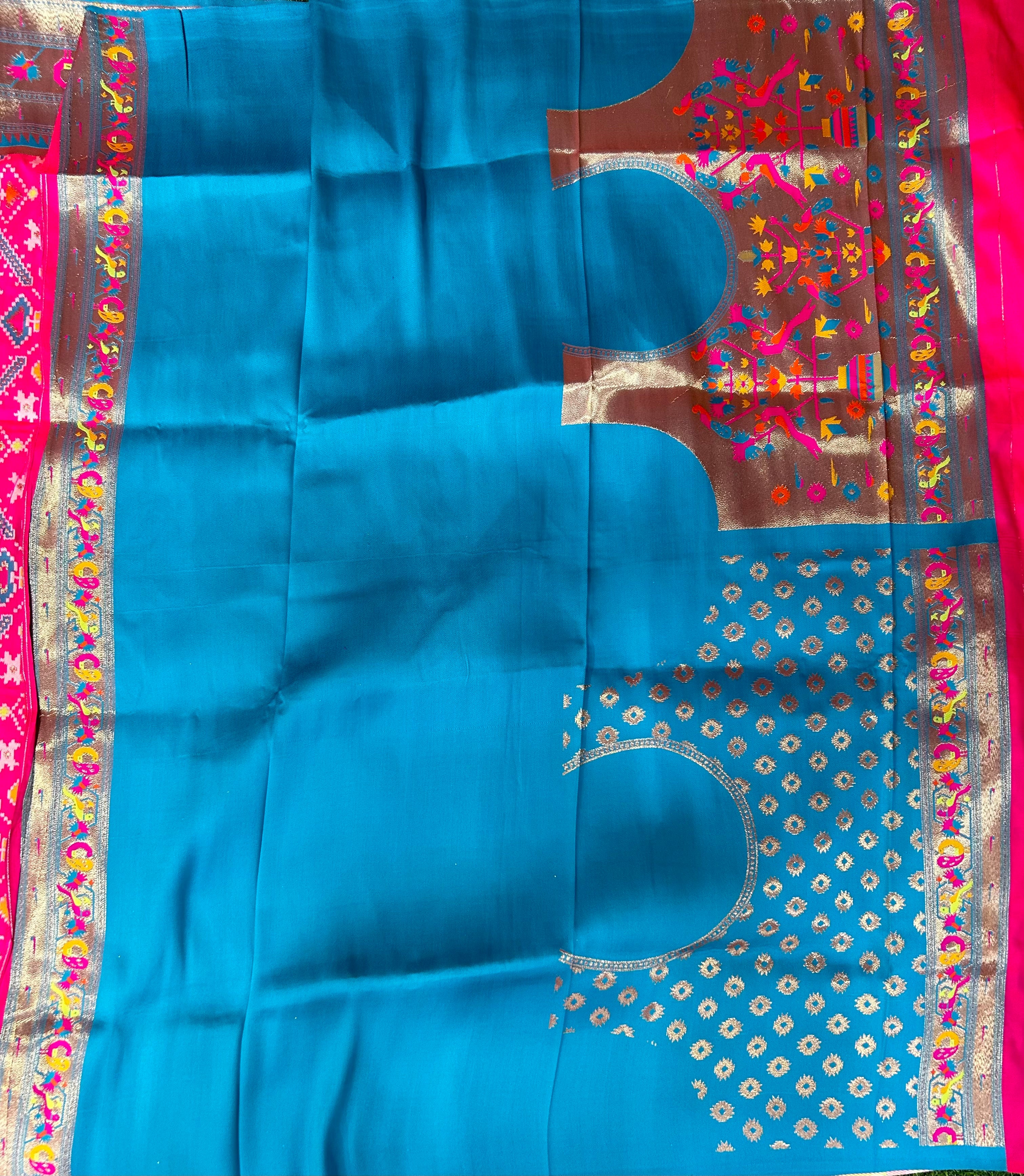 Pink and blue copper border patola saree (RR )