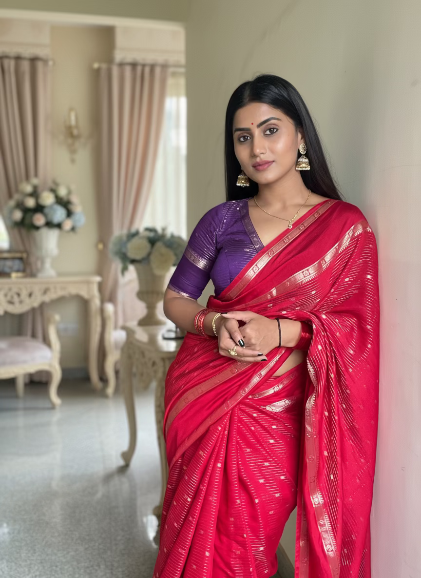 Chandana red n purple stripes elegant wear saree