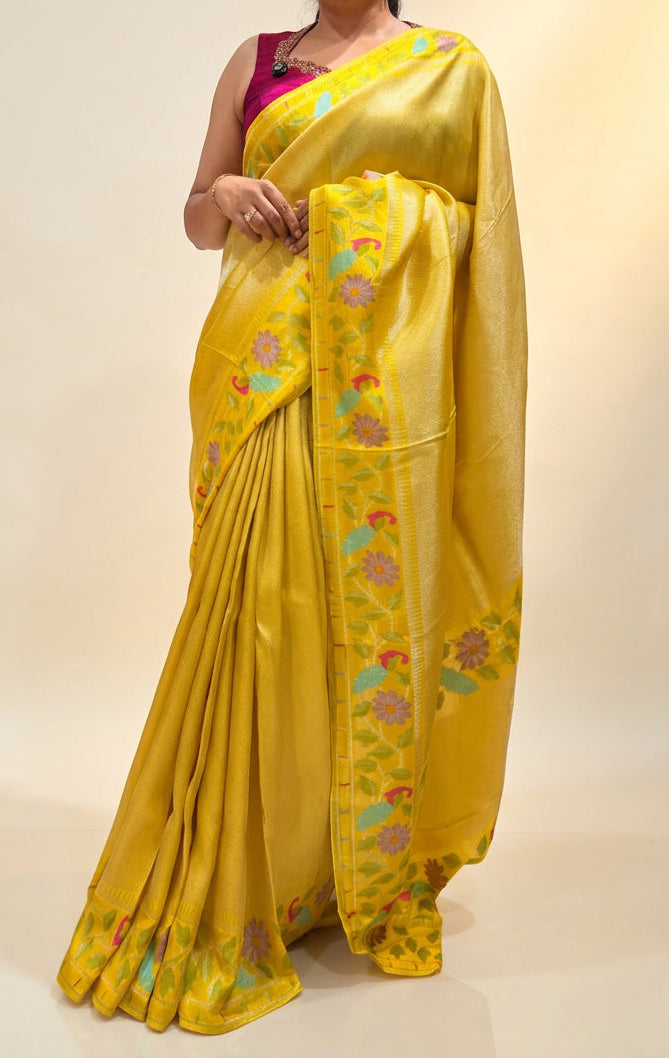 Yellow brocade Tissue Paithani Saree - YP111