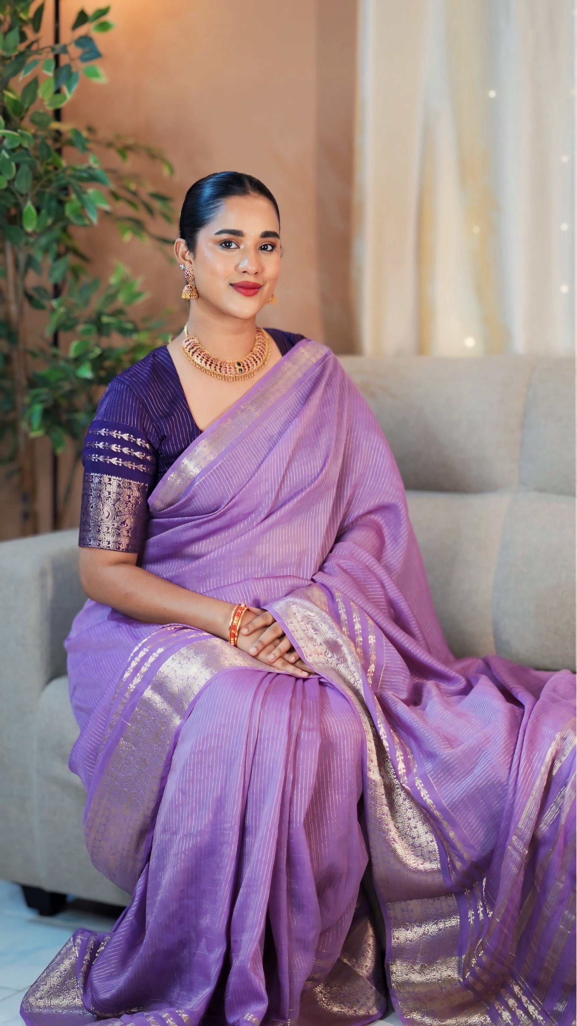 Aishwarya Lavender stripes design elegant wear saree