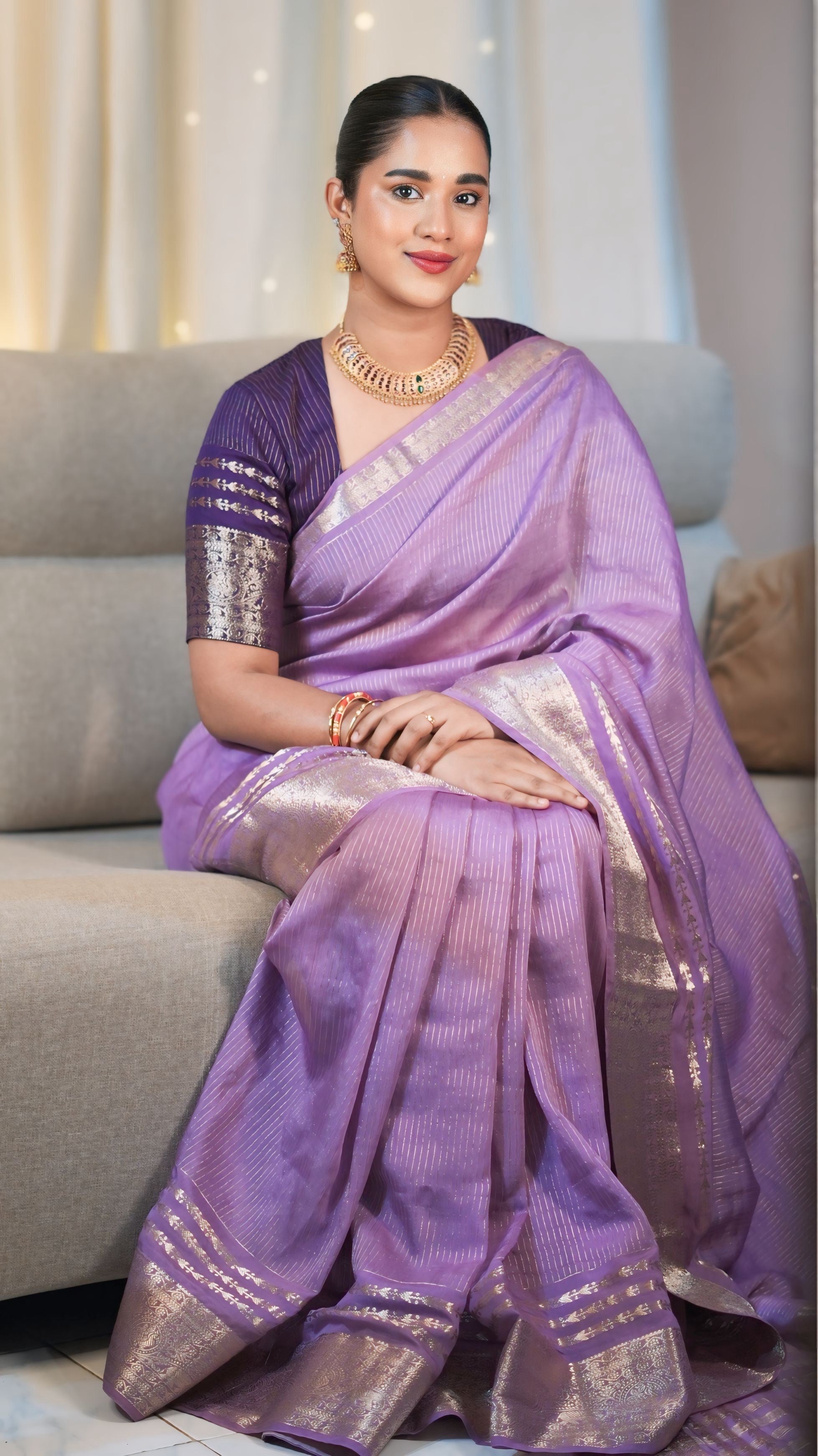 Aishwarya Lavender stripes design elegant wear saree