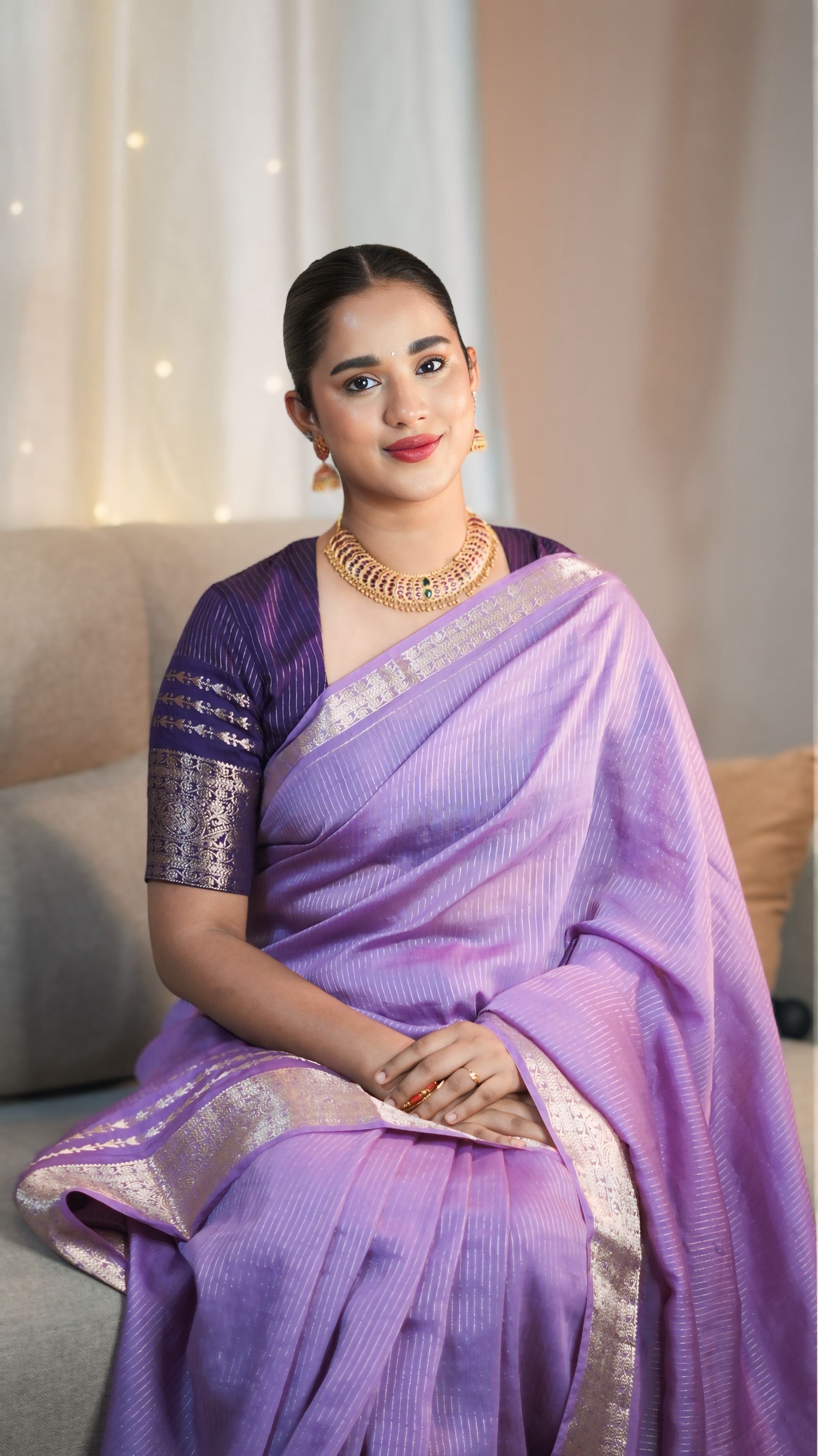 Aishwarya Lavender stripes design elegant wear saree