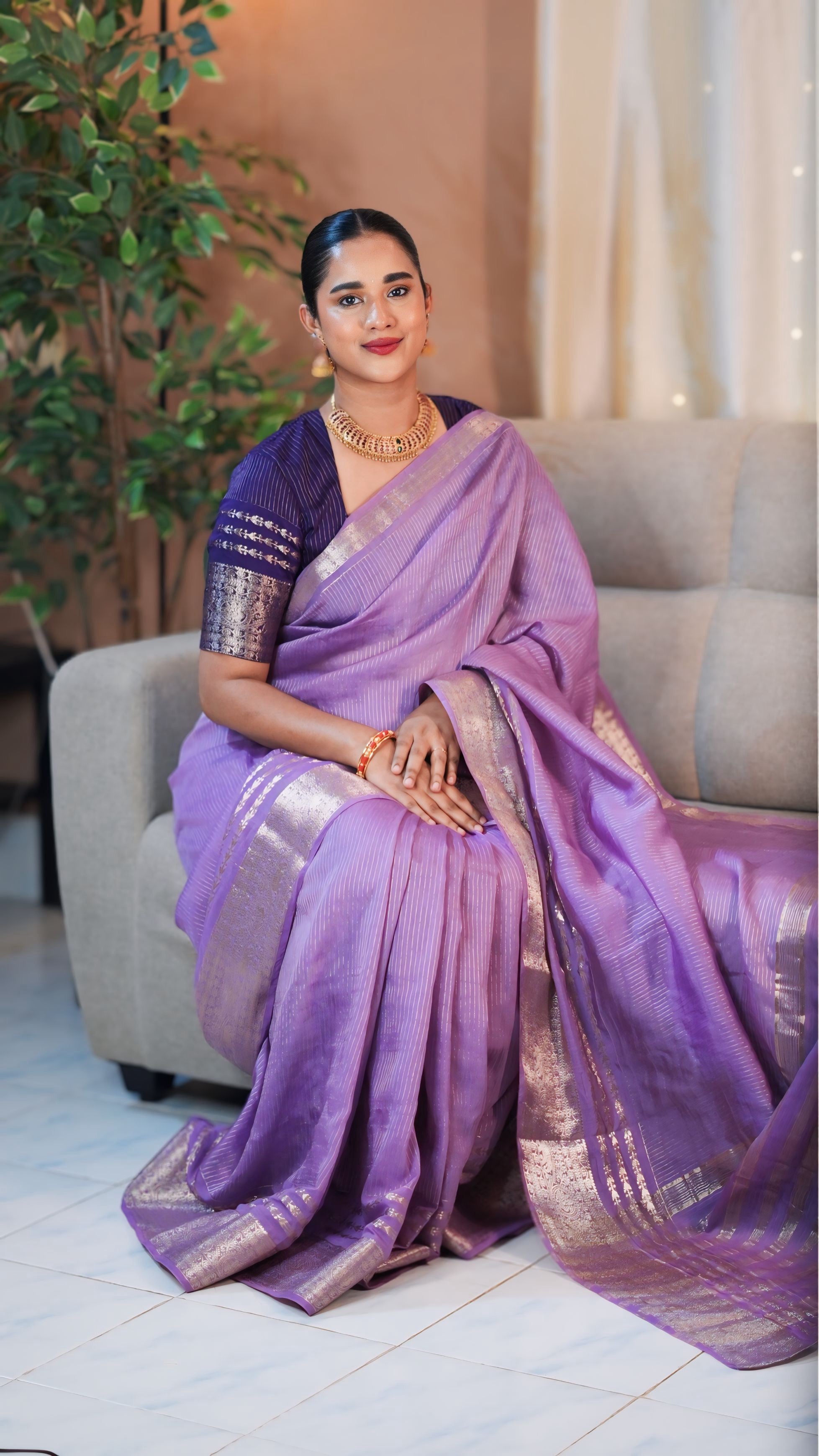 Aishwarya Lavender stripes design elegant wear saree