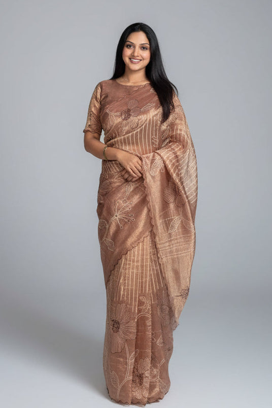 Copper Gold Tissue Saree 108