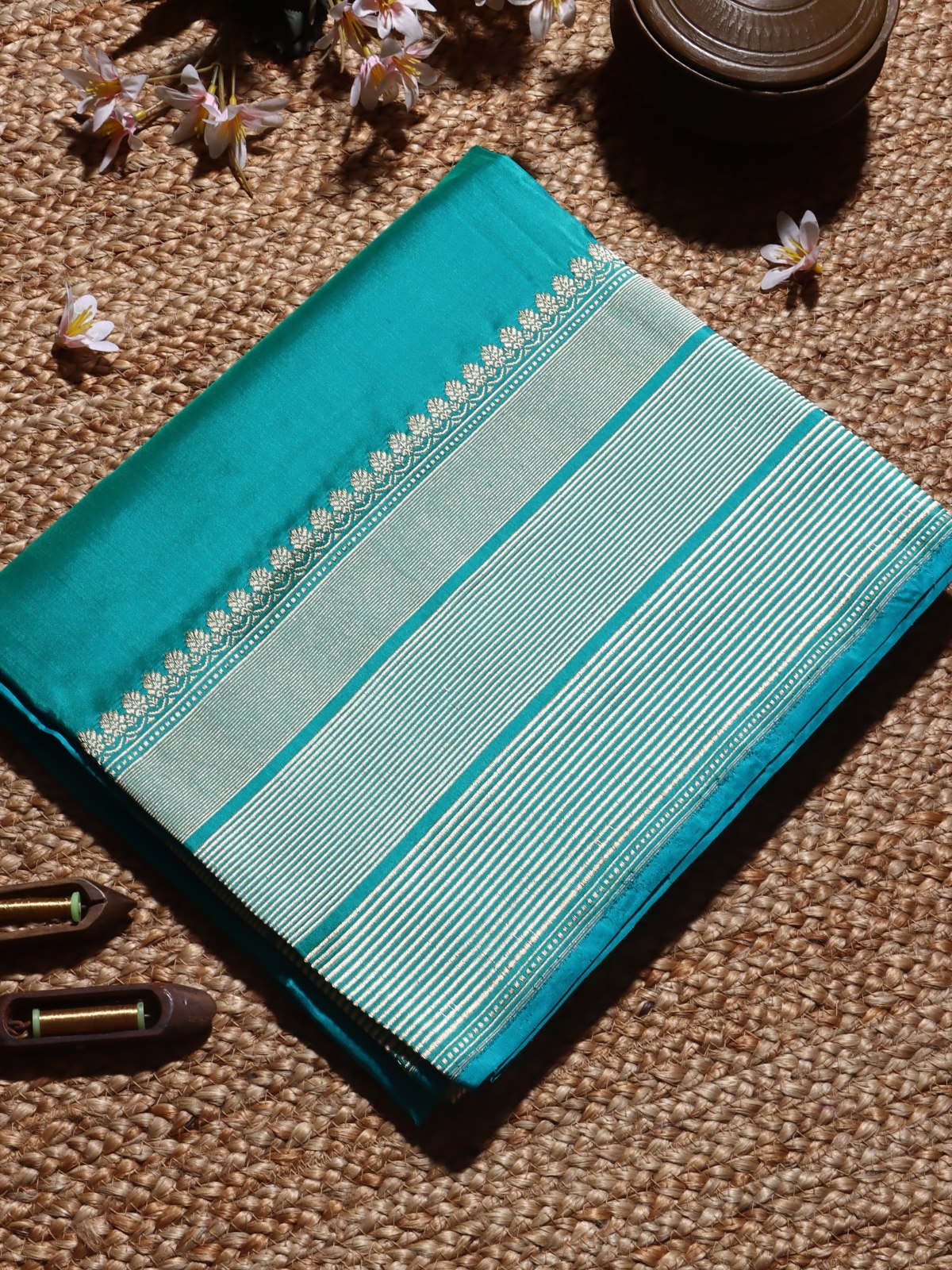 Teal Pure Kathan Silk Saree (Swara)