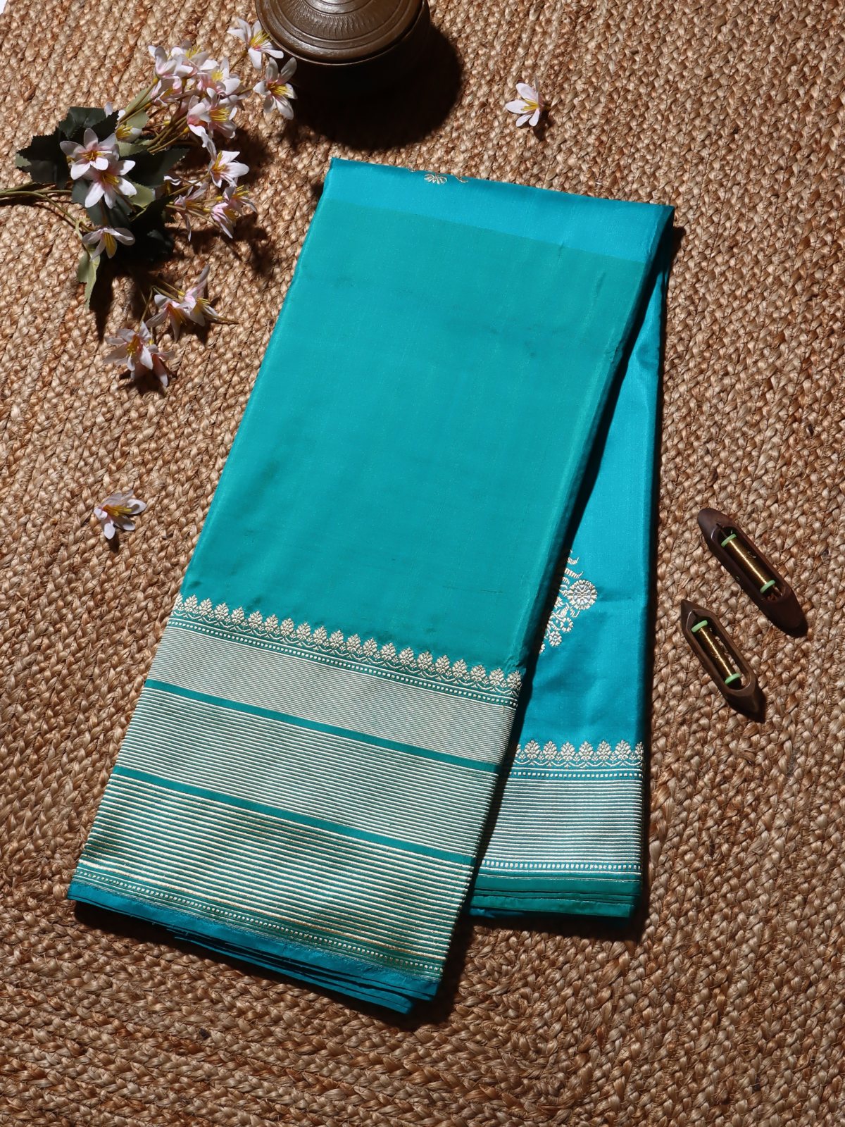 Teal Pure Kathan Silk Saree (Swara)