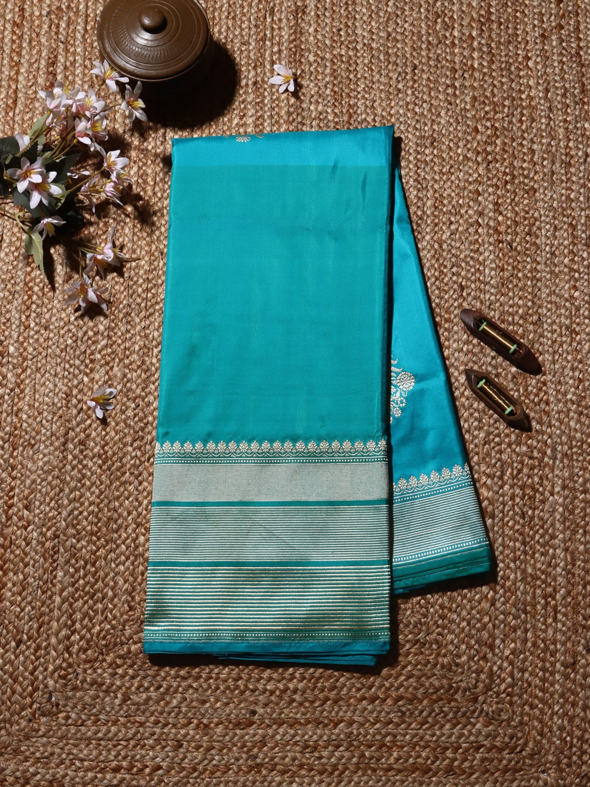 Teal Pure Kathan Silk Saree (Swara)