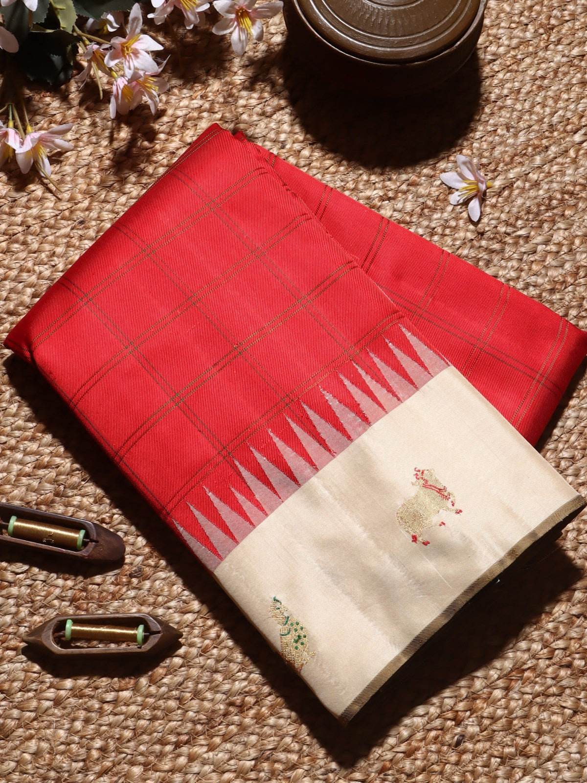 Red Pure Kanchi Silk Saree 3G (Swara)
