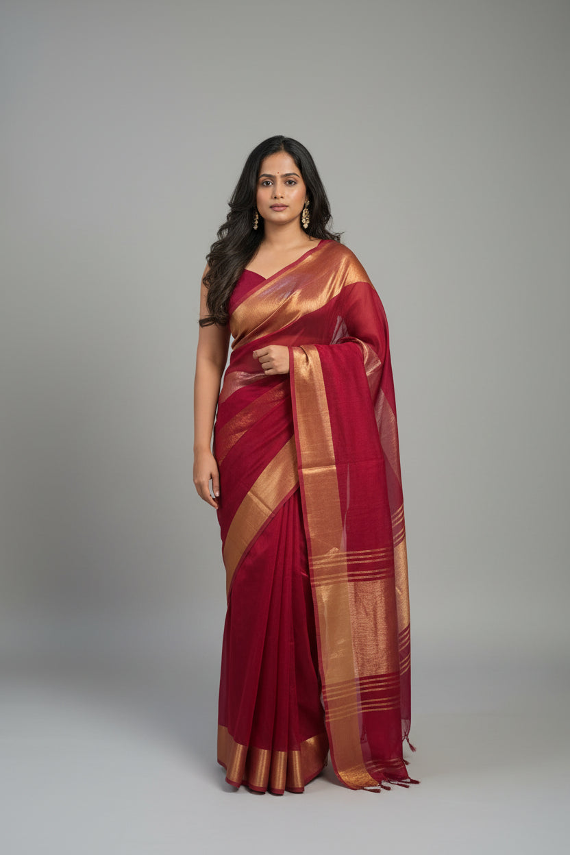 Rose Red Organza Tissue Party Wear 107 Saree